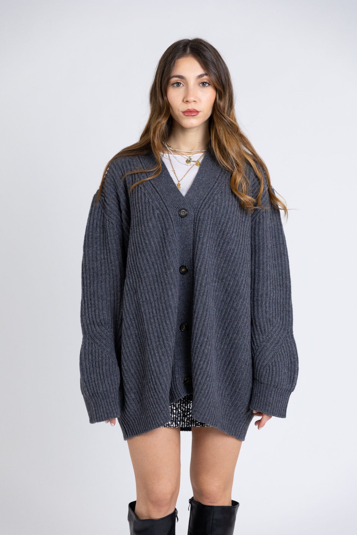 Cardigan costa inglese oversize in lana