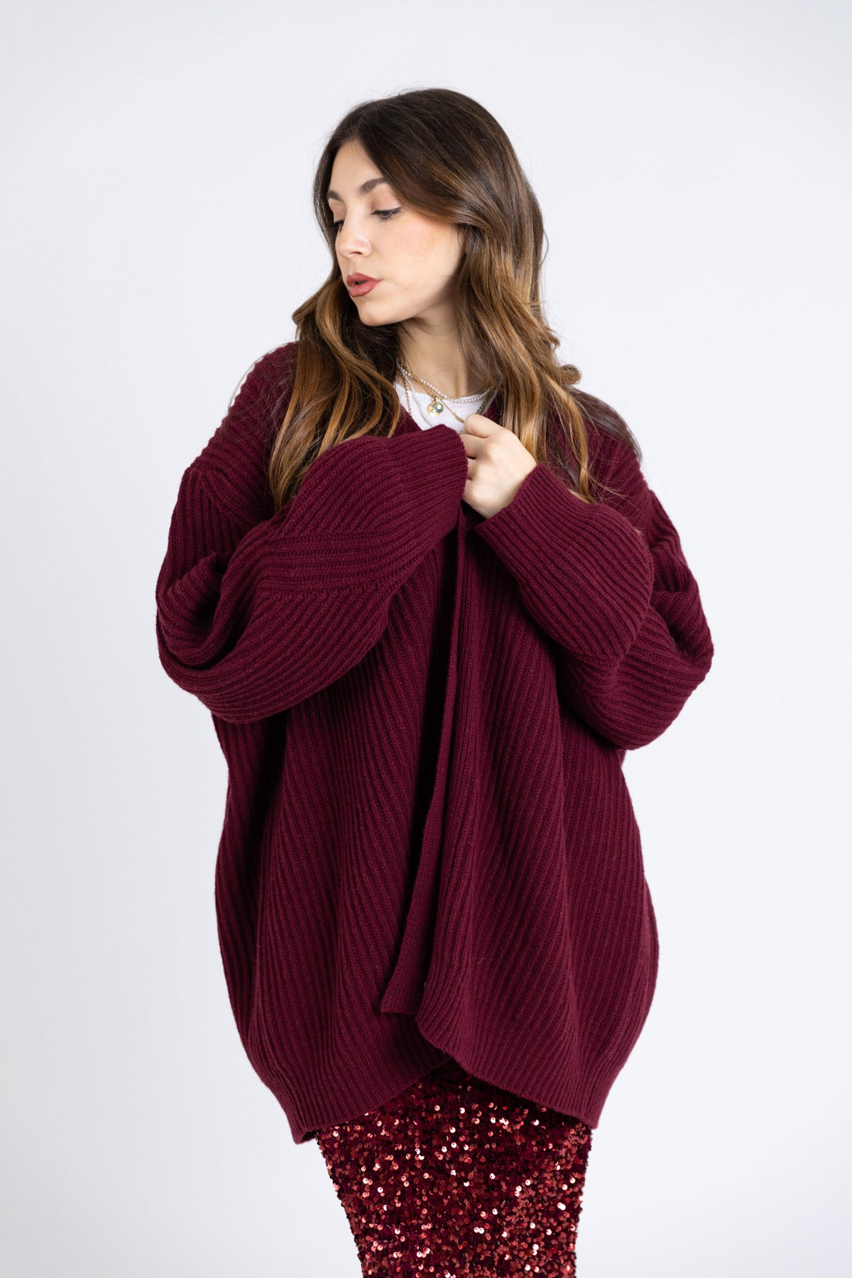 Cardigan costa inglese oversize in lana