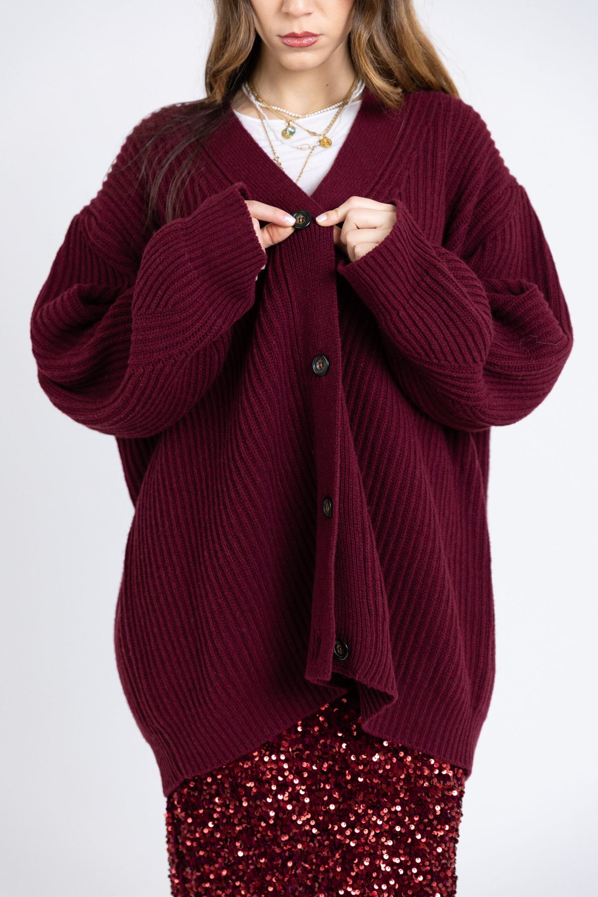 Cardigan costa inglese oversize in lana