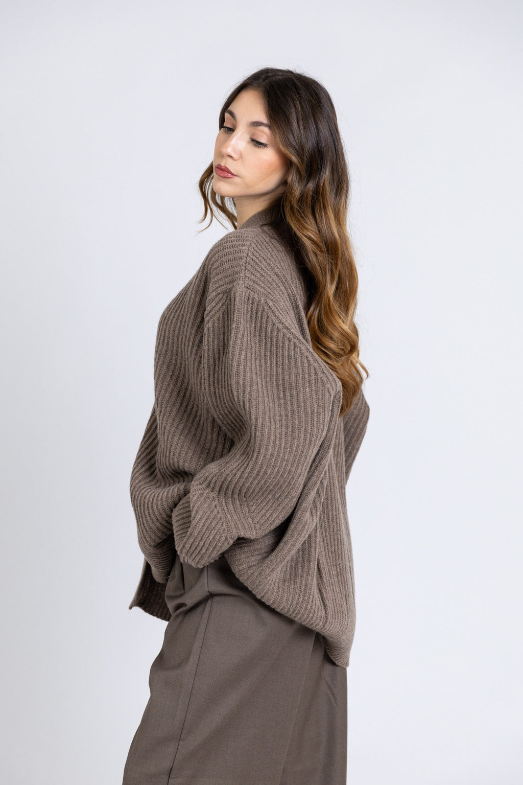Cardigan costa inglese oversize in lana