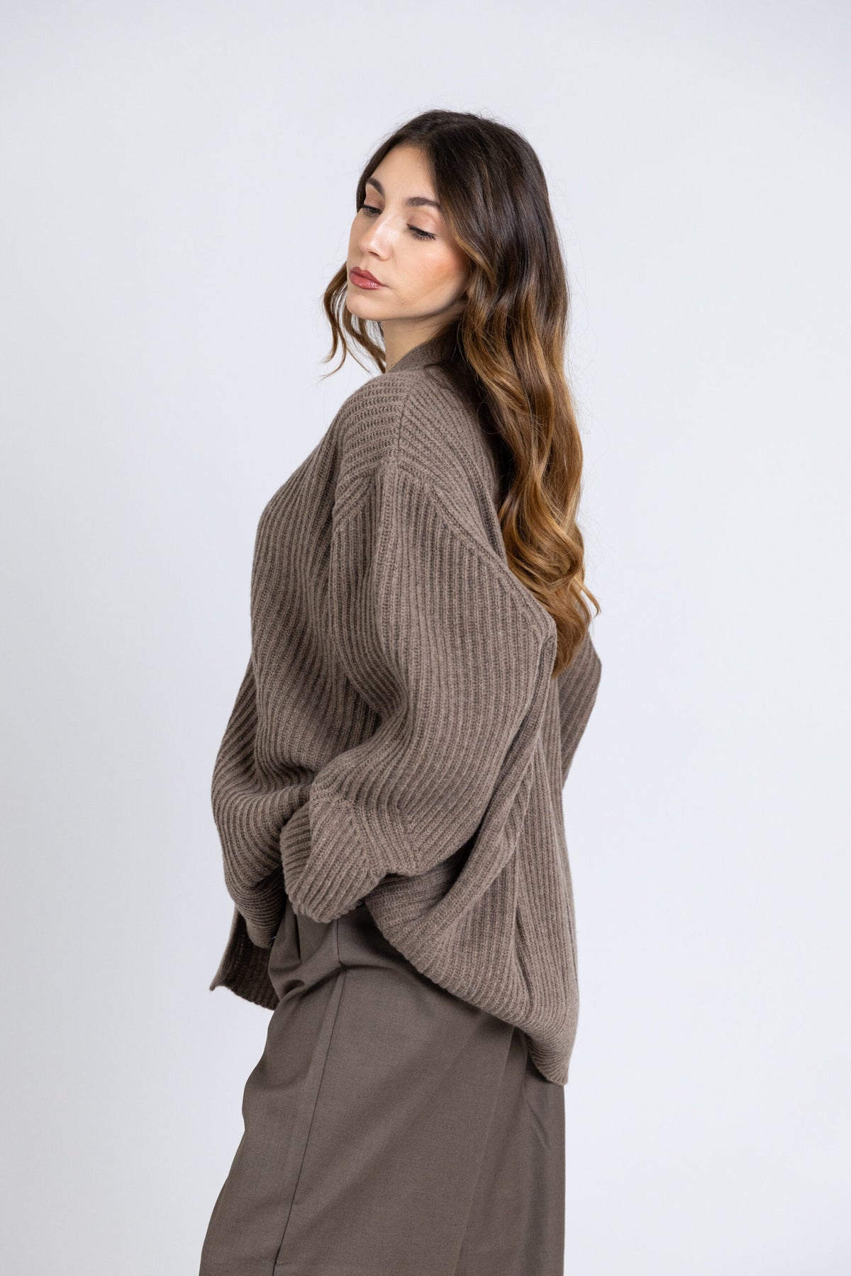 Cardigan costa inglese oversize in lana