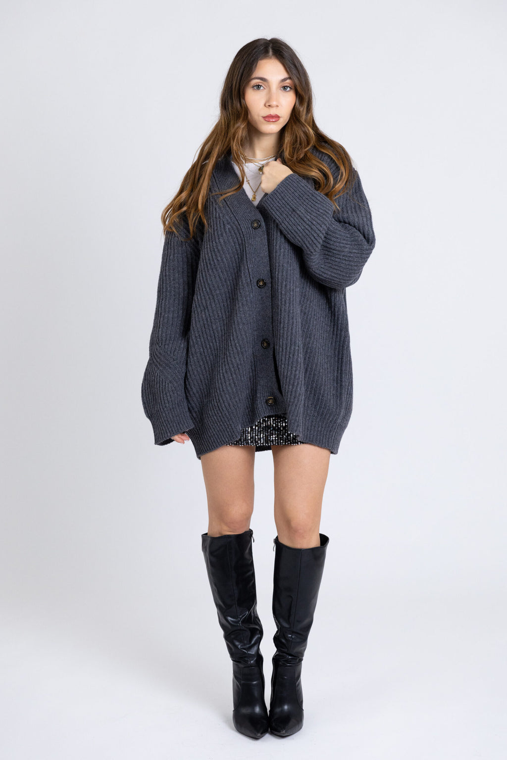 Cardigan costa inglese oversize in lana