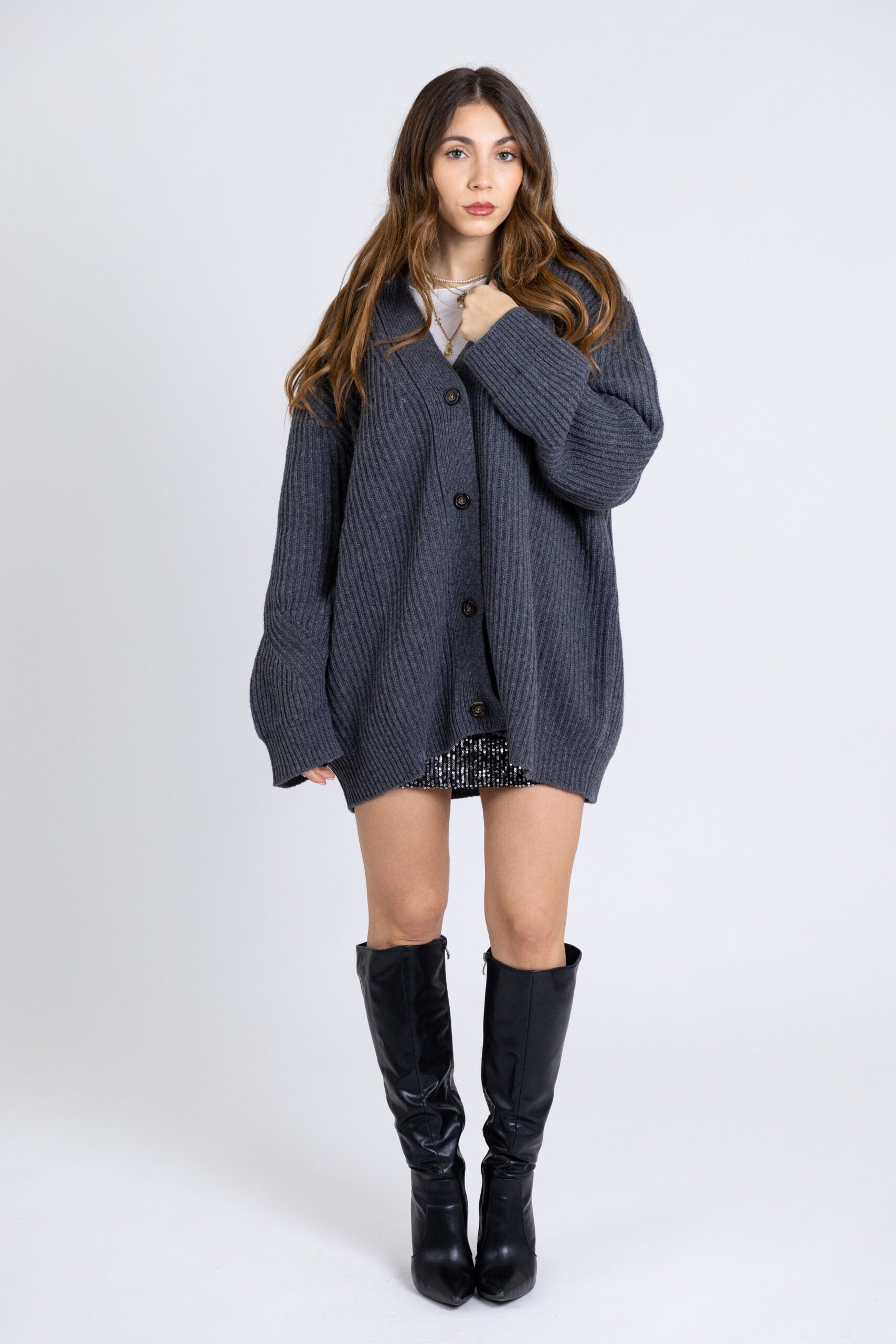 Cardigan costa inglese oversize in lana