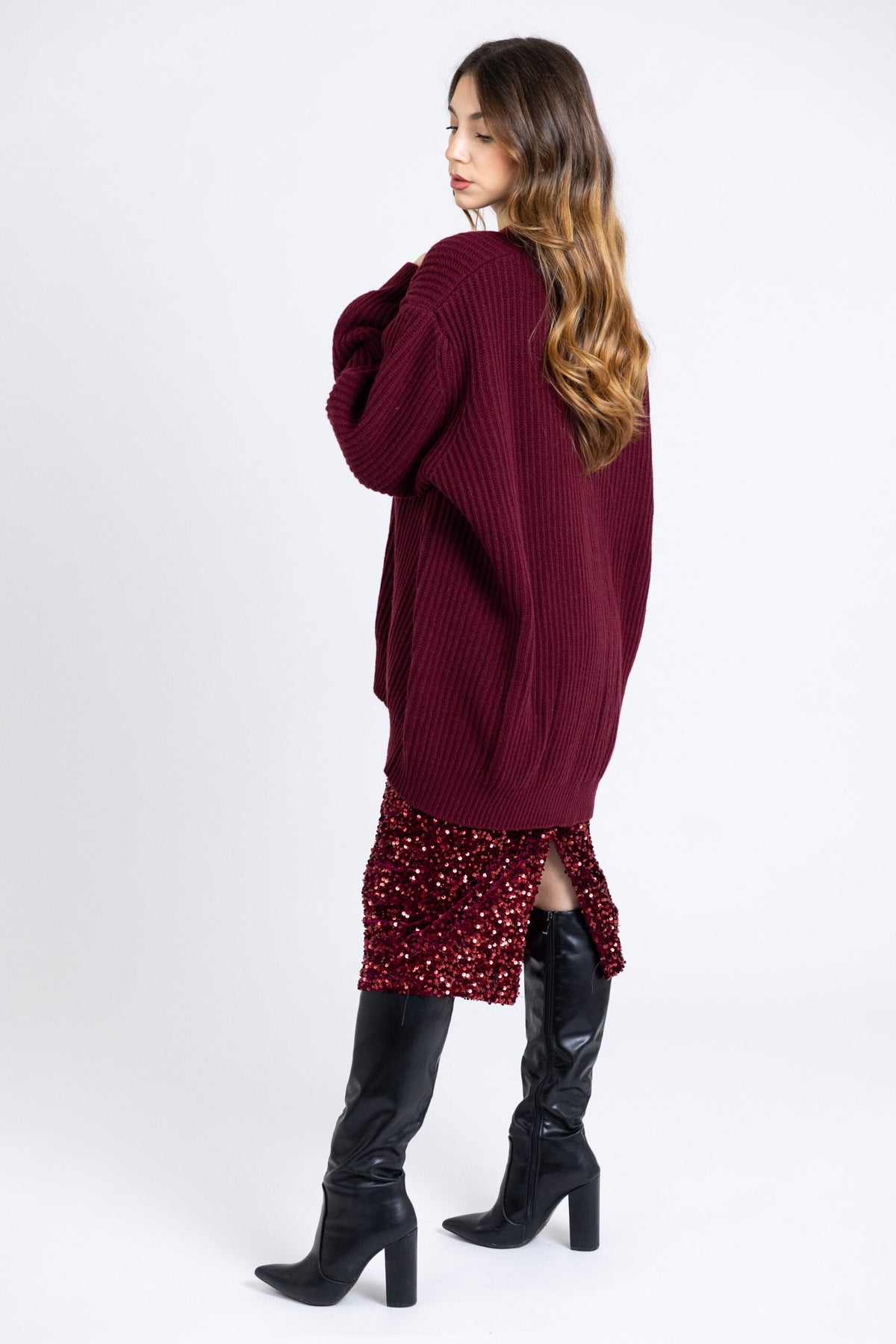 Cardigan costa inglese oversize in lana