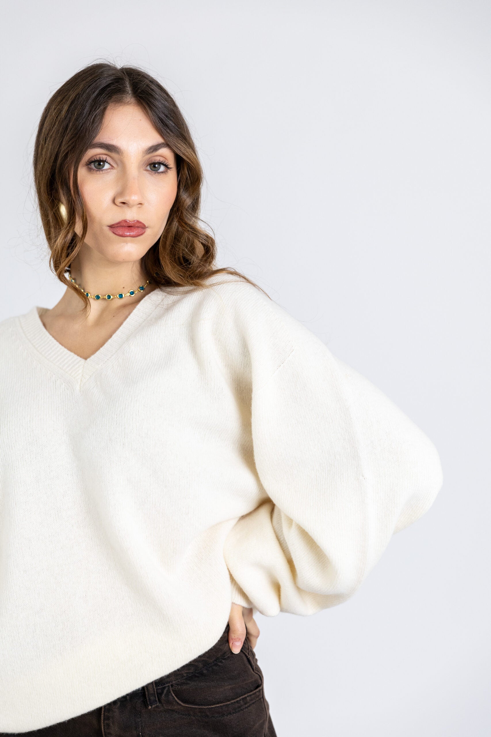 Maglione scollo a V in lana & cashmere