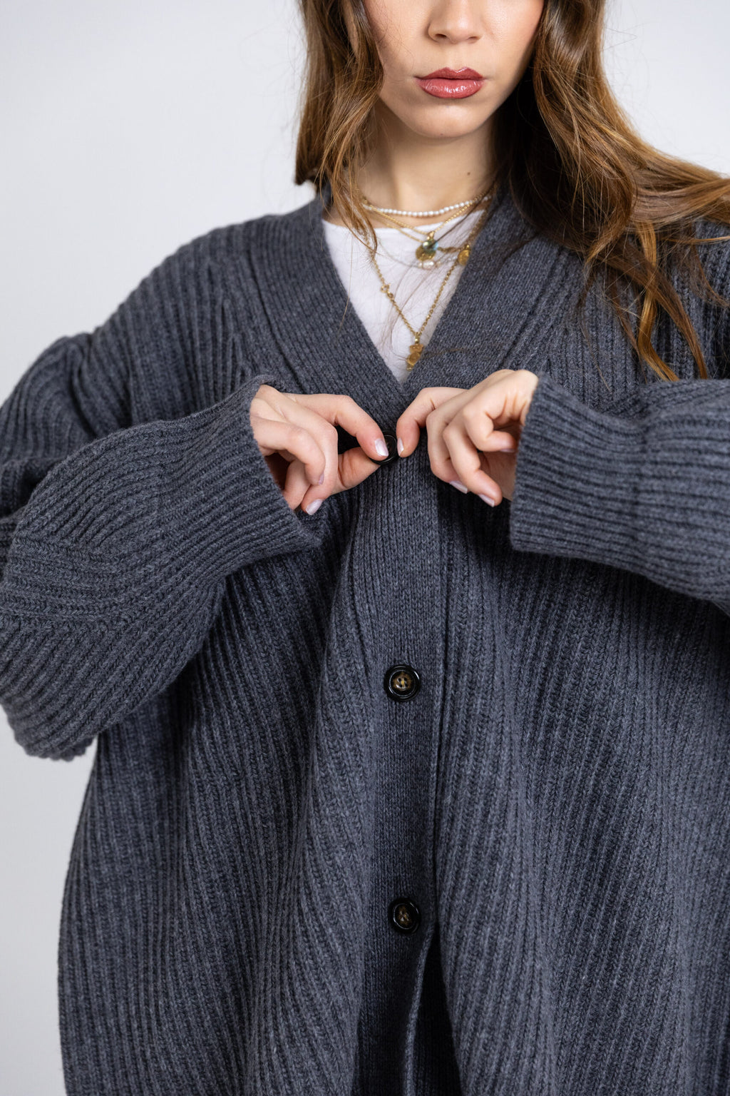 Cardigan costa inglese oversize in lana