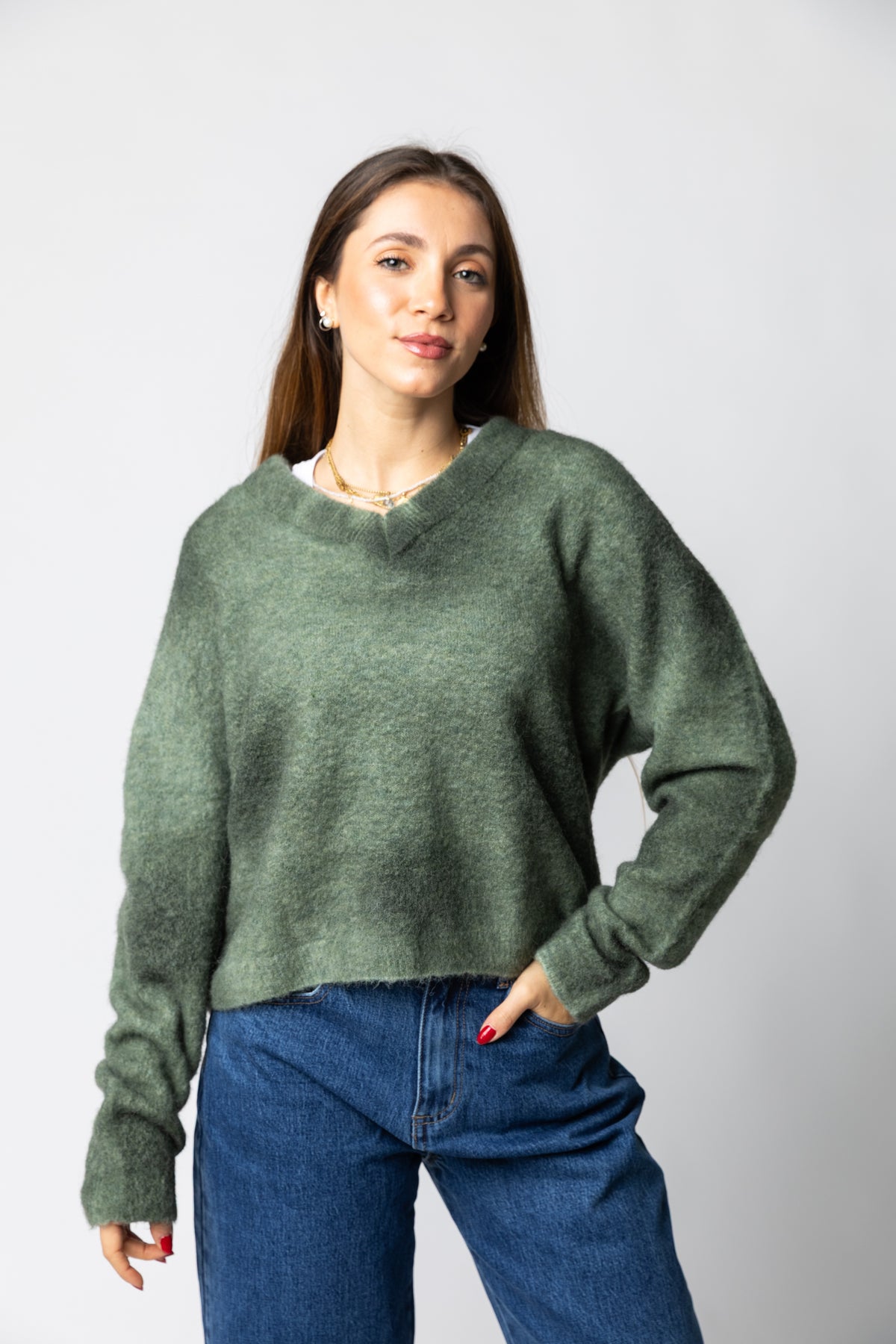Maglia scollo V sfumata