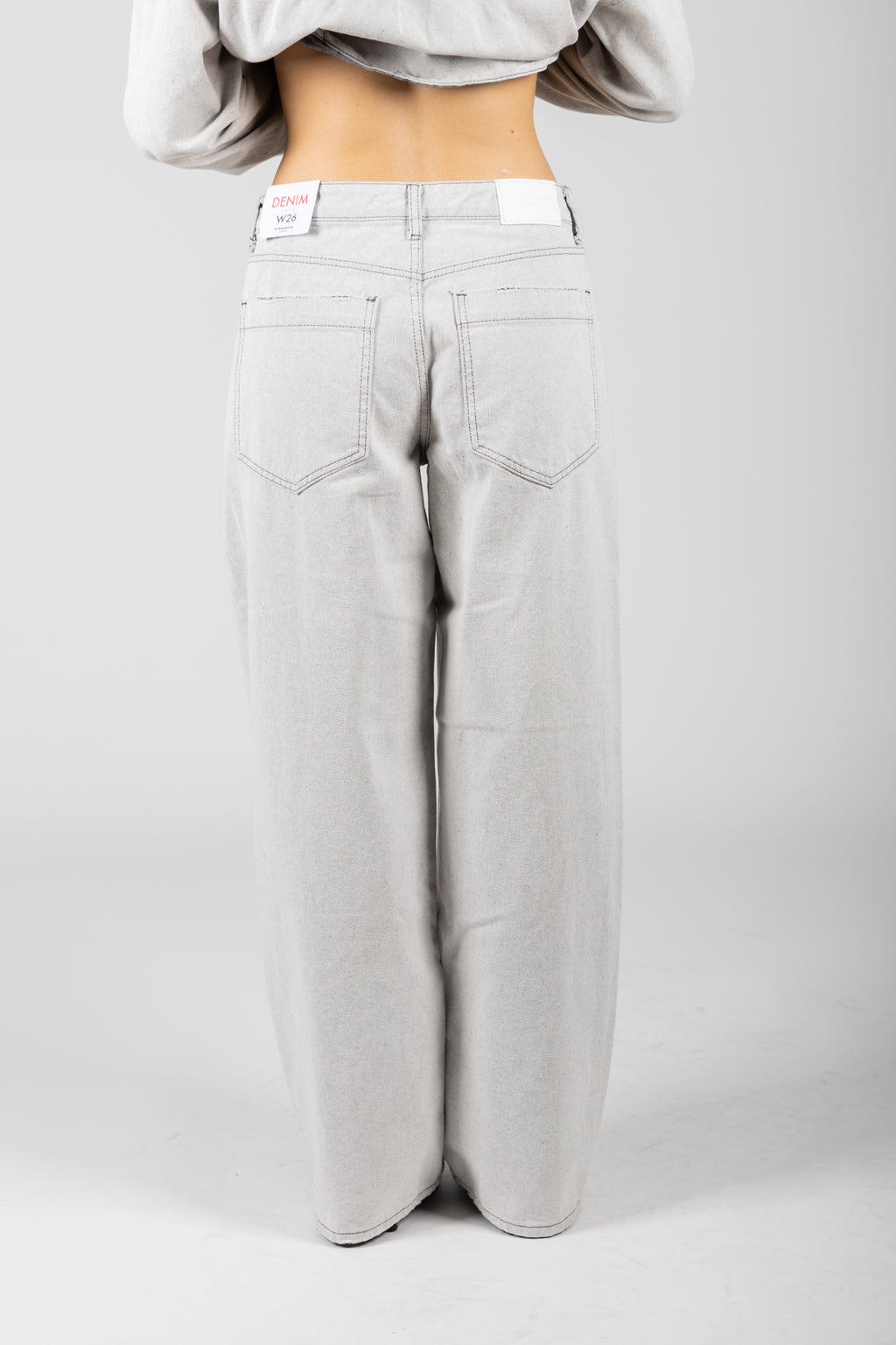 Jeans wide leg in denim grigio