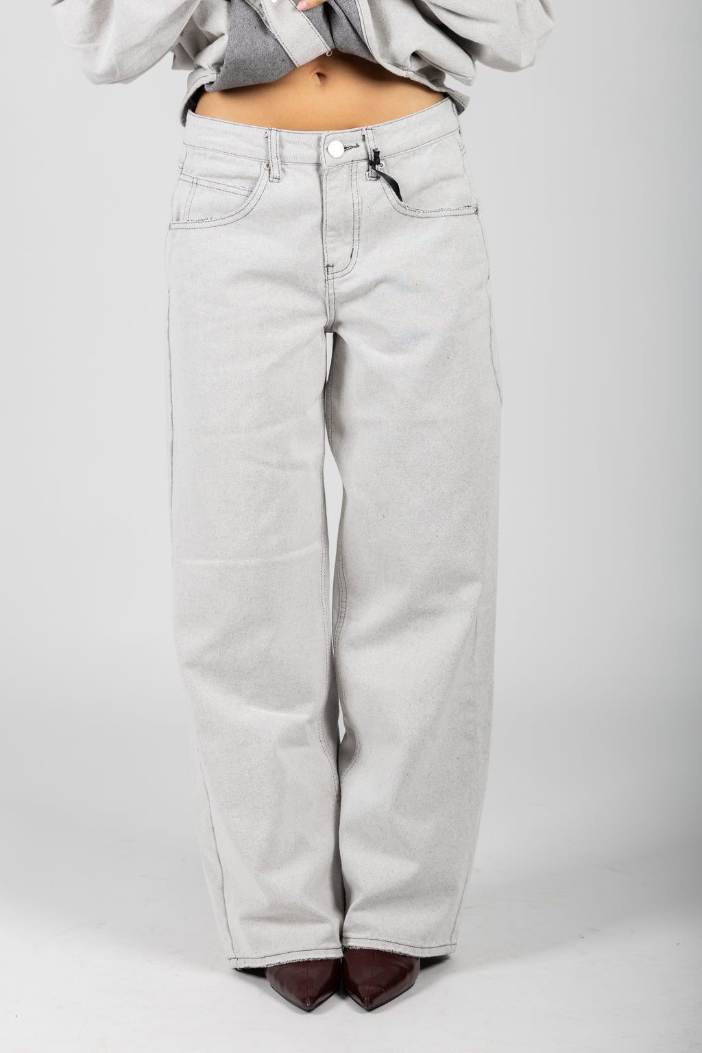 Jeans wide leg in denim grigio