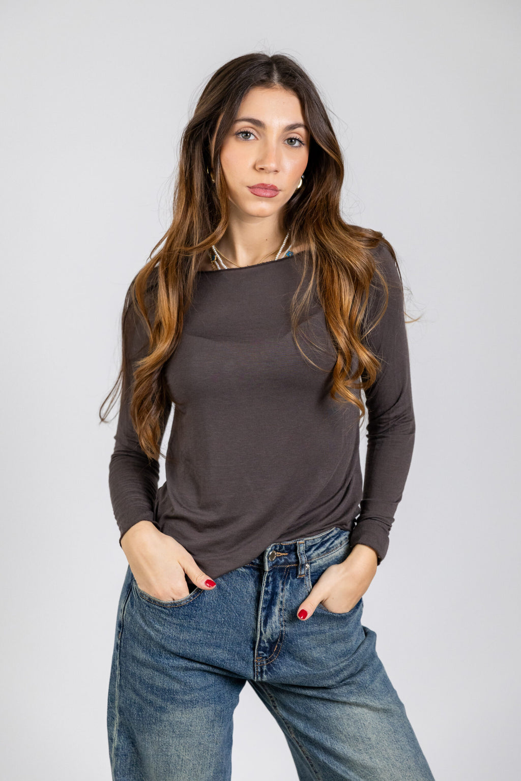 T-shirt cashmirina a manica lunga