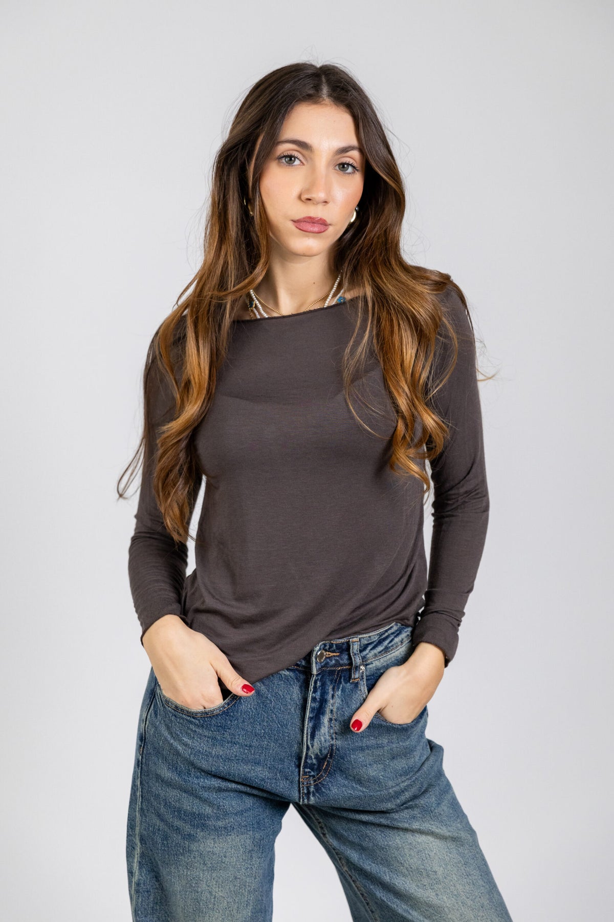 T-shirt cashmirina a manica lunga
