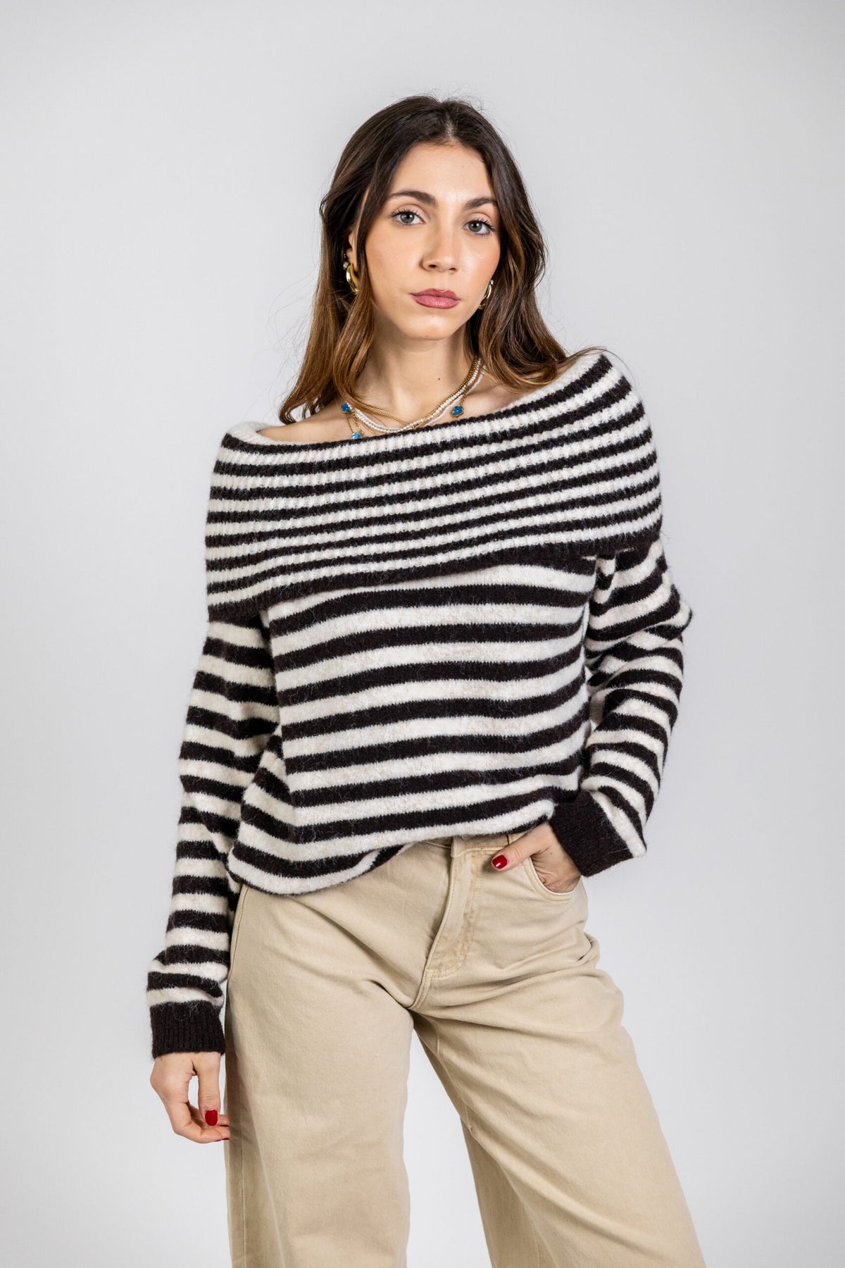 Maglia soft con scollo bardot