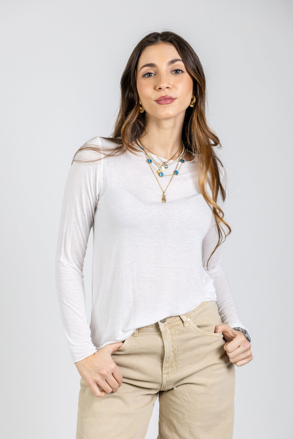 T-shirt cashmirina a manica lunga