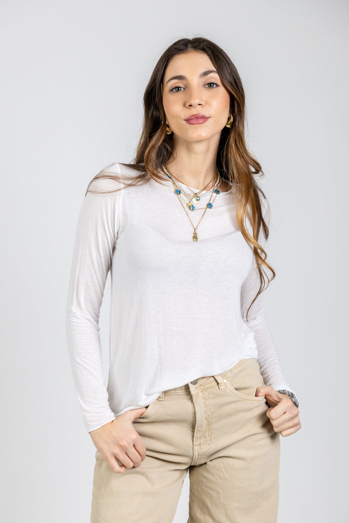 T-shirt cashmirina a manica lunga