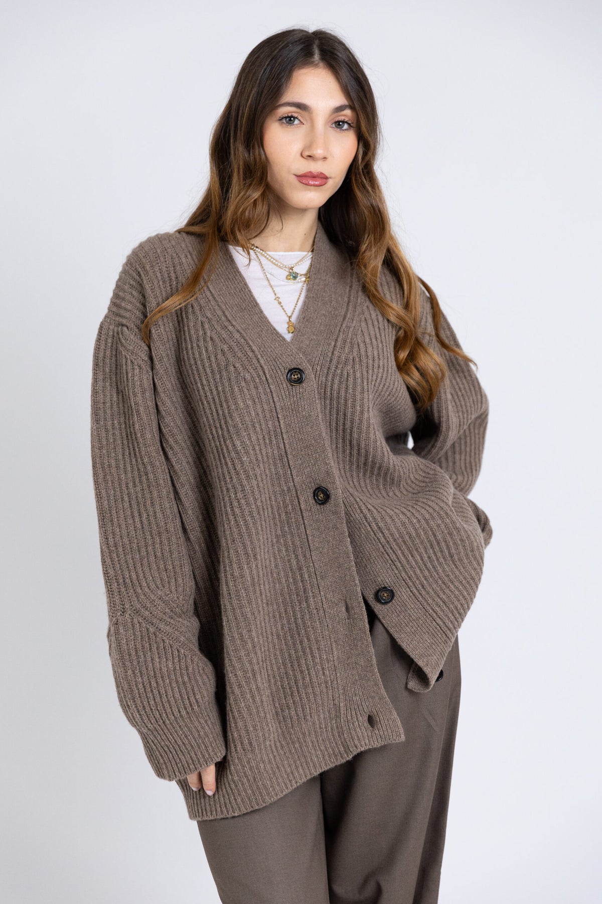 Cardigan costa inglese oversize in lana
