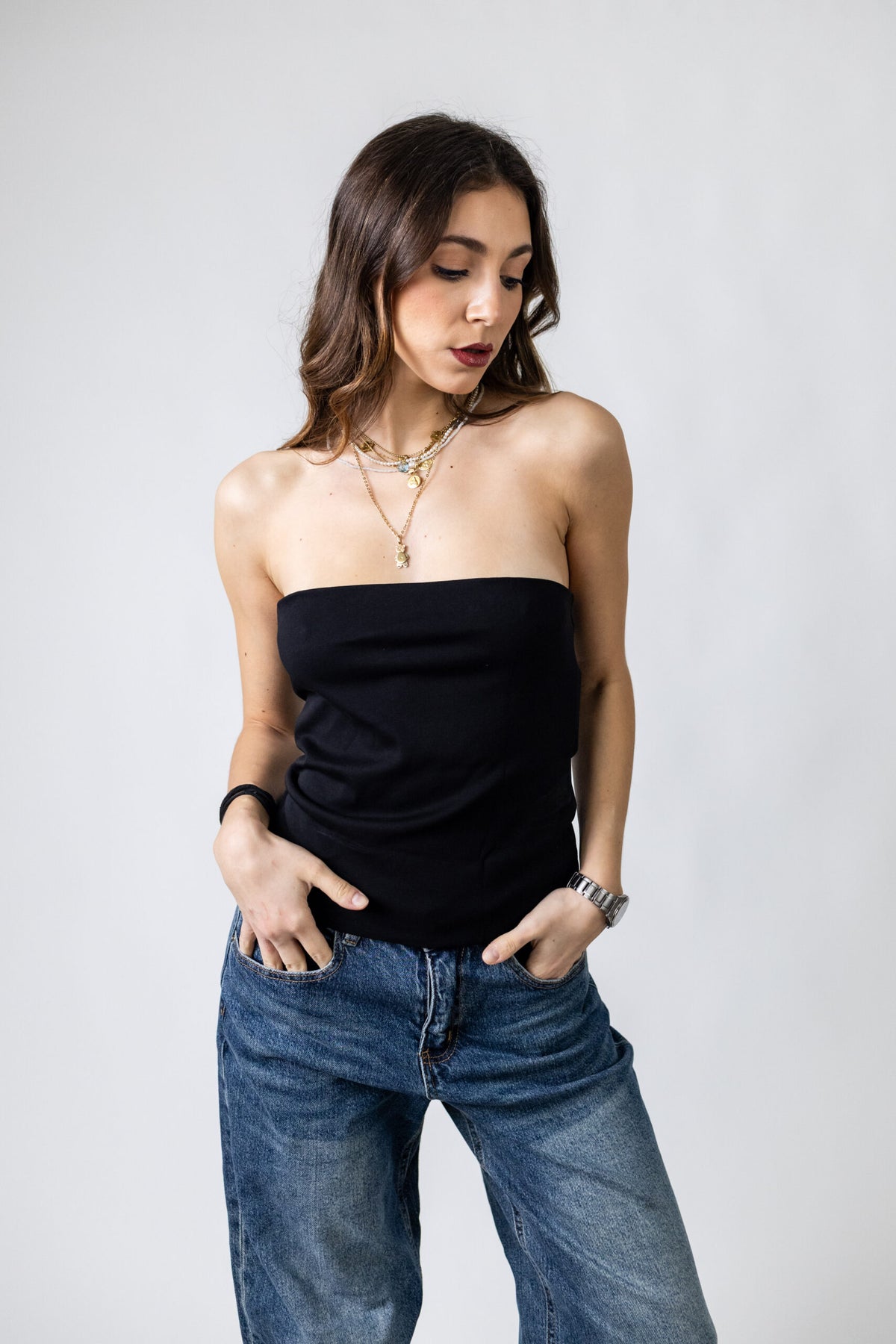 Top a fascia in cotone elasticizzato