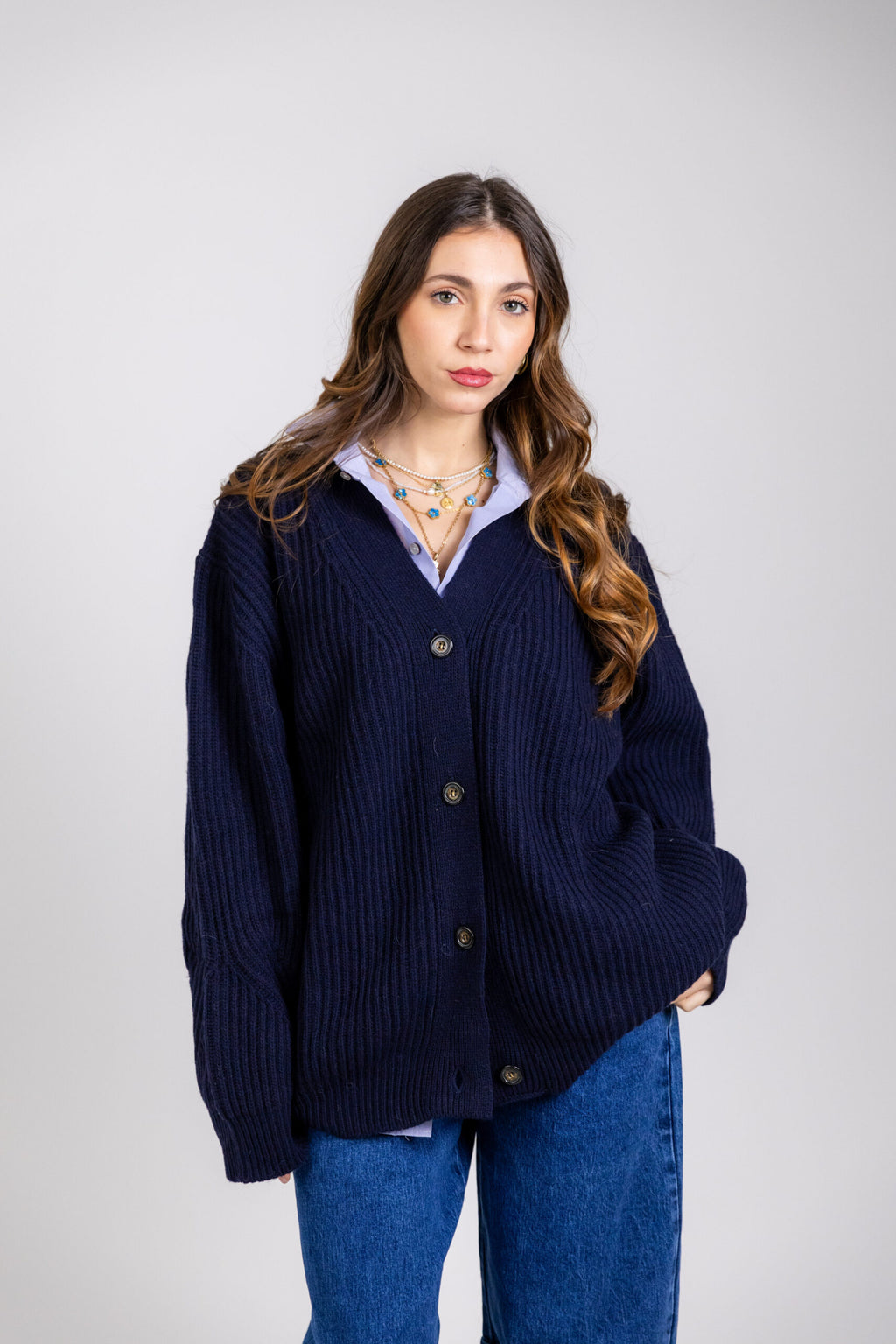 Cardigan costa inglese oversize in lana