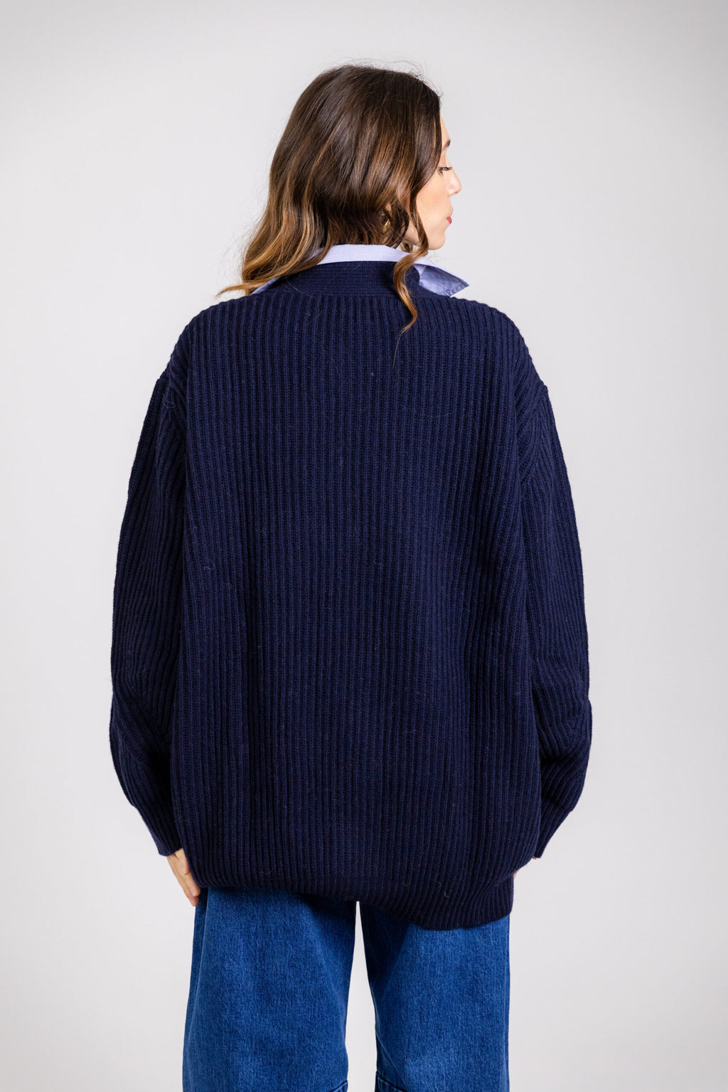 Cardigan costa inglese oversize in lana