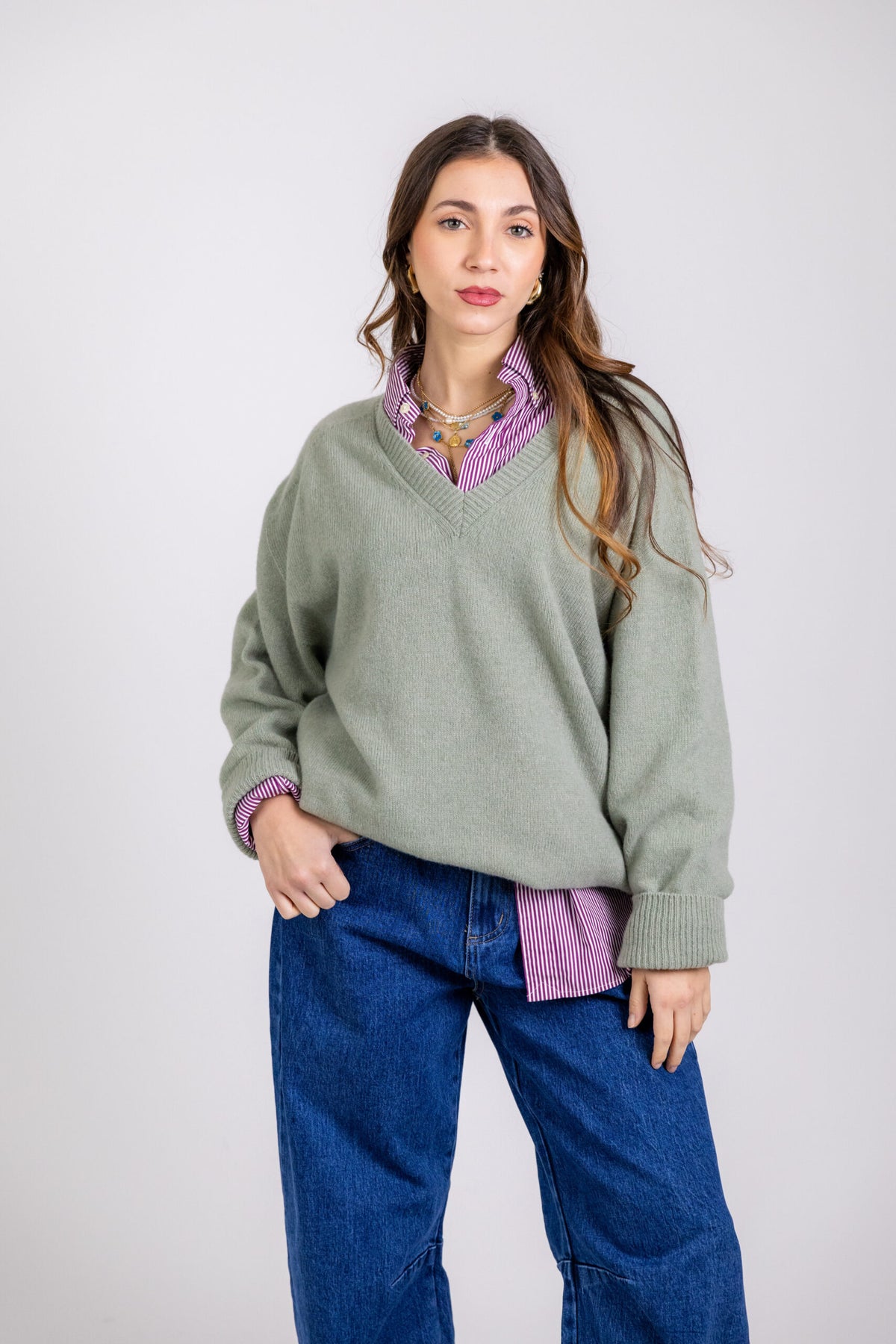 Maglione scollo a V in lana & cashmere