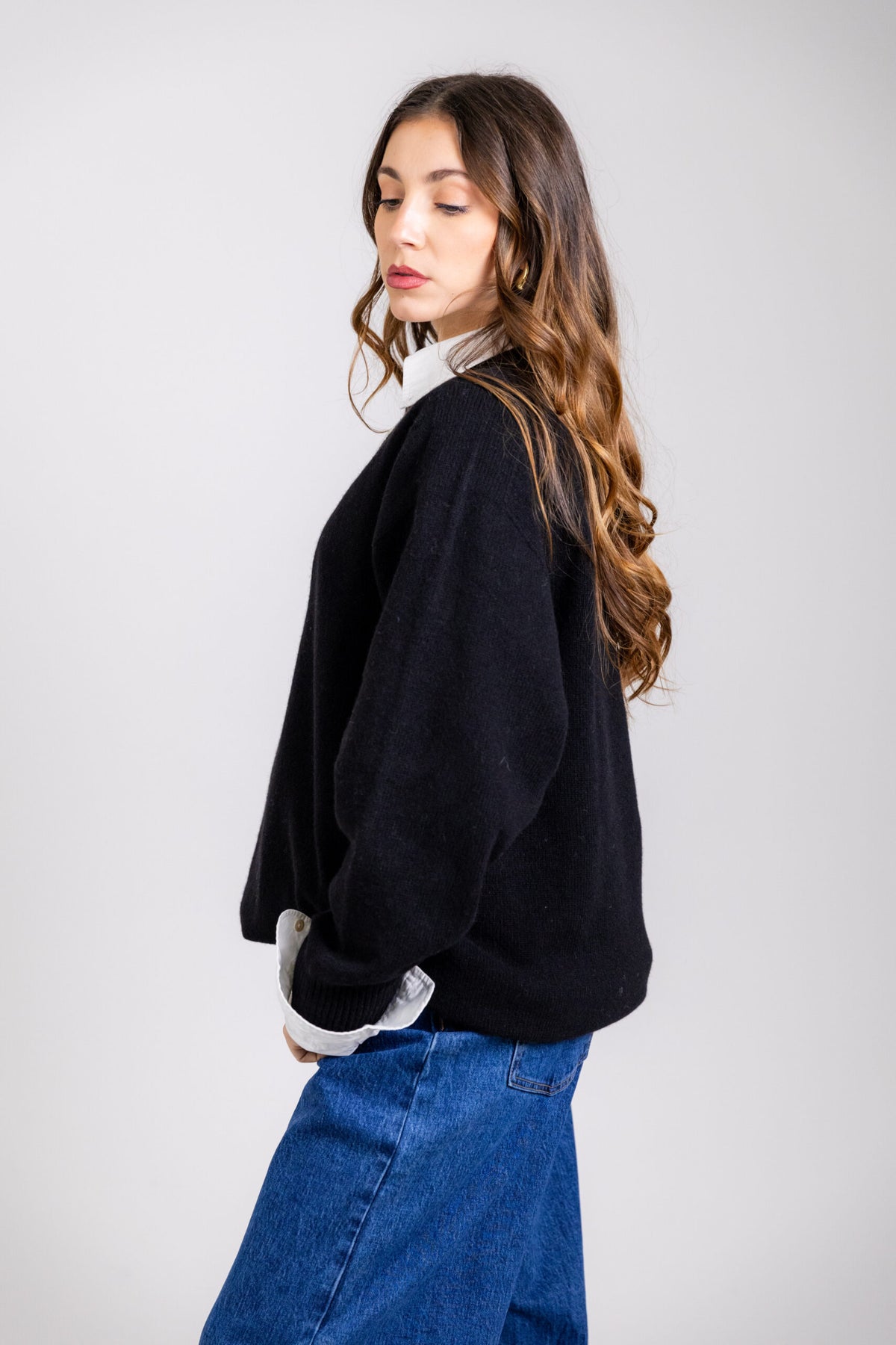 Maglione scollo a V in lana & cashmere