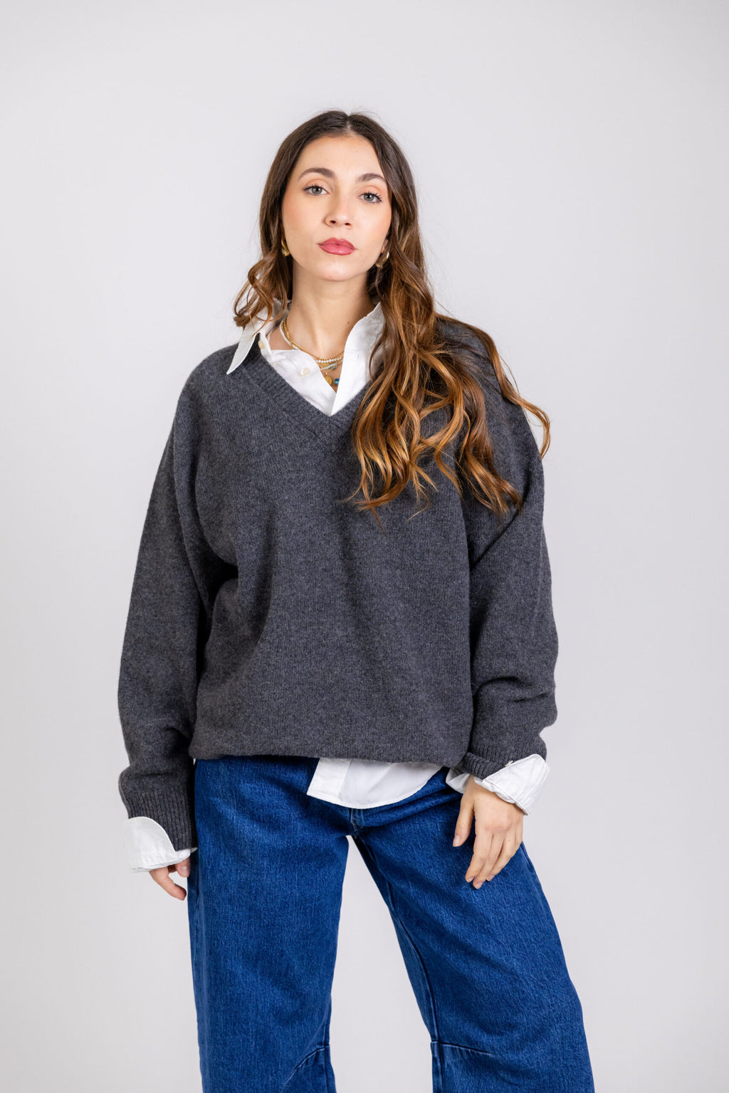 Maglione scollo a V in lana & cashmere