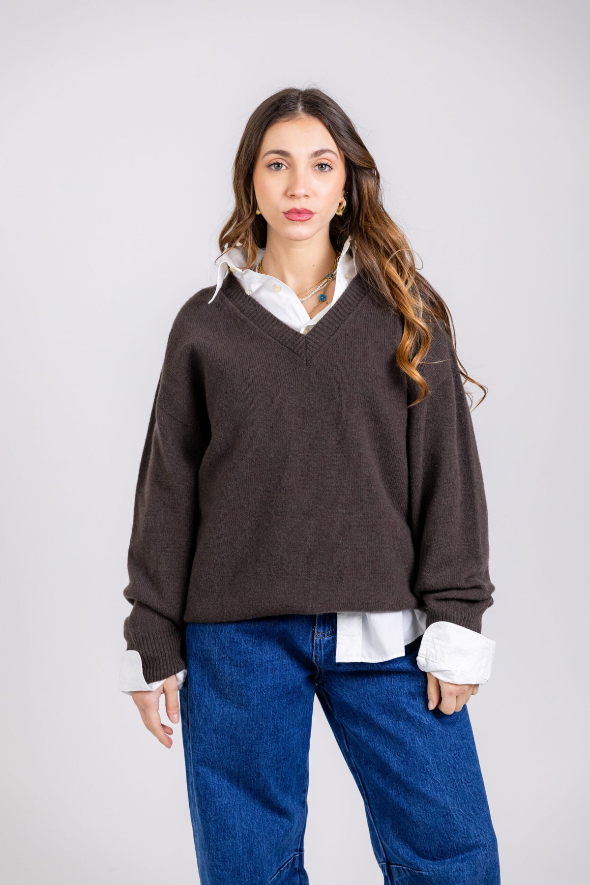 Maglione scollo a V in lana & cashmere