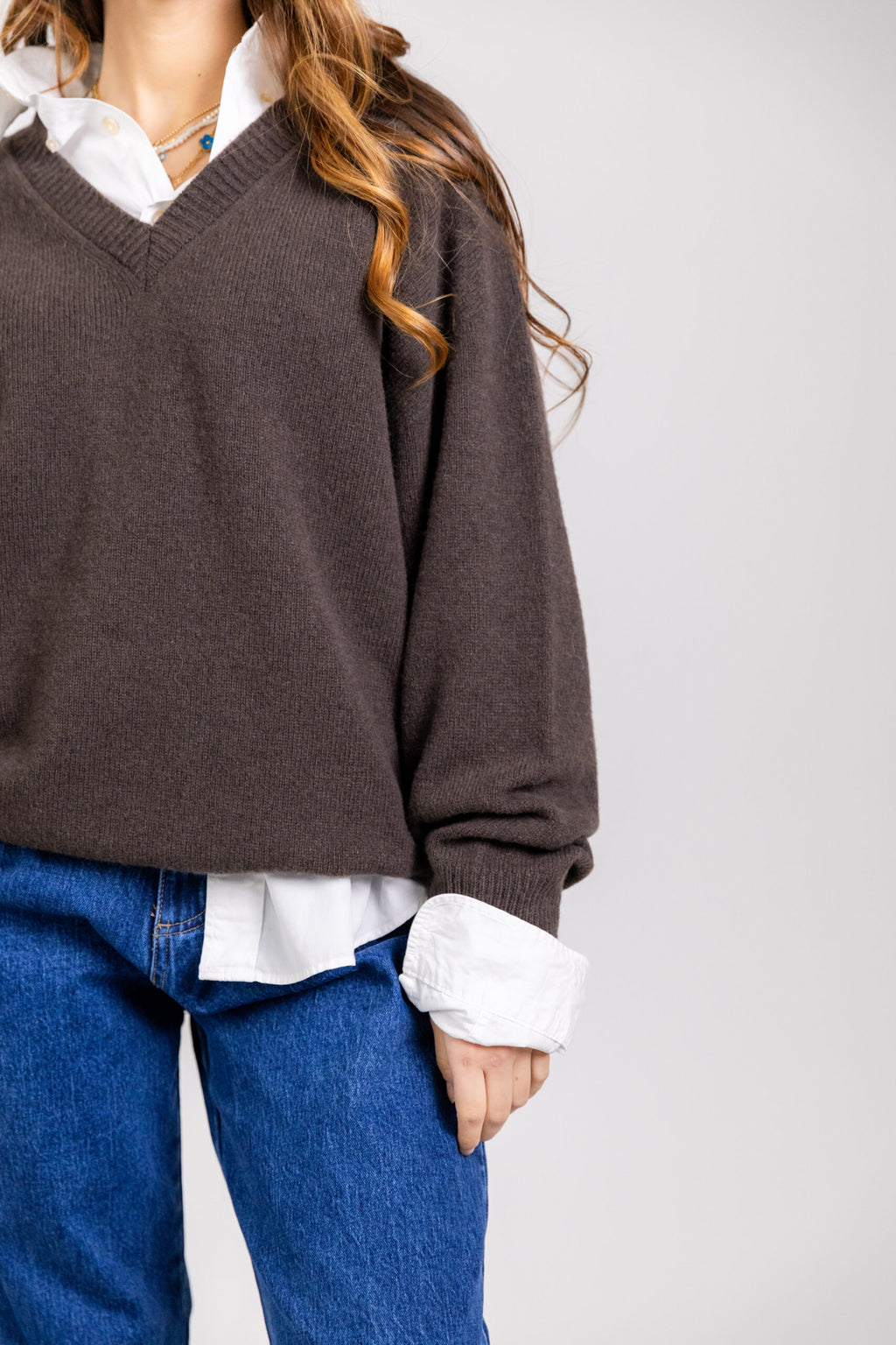 Maglione scollo a V in lana & cashmere