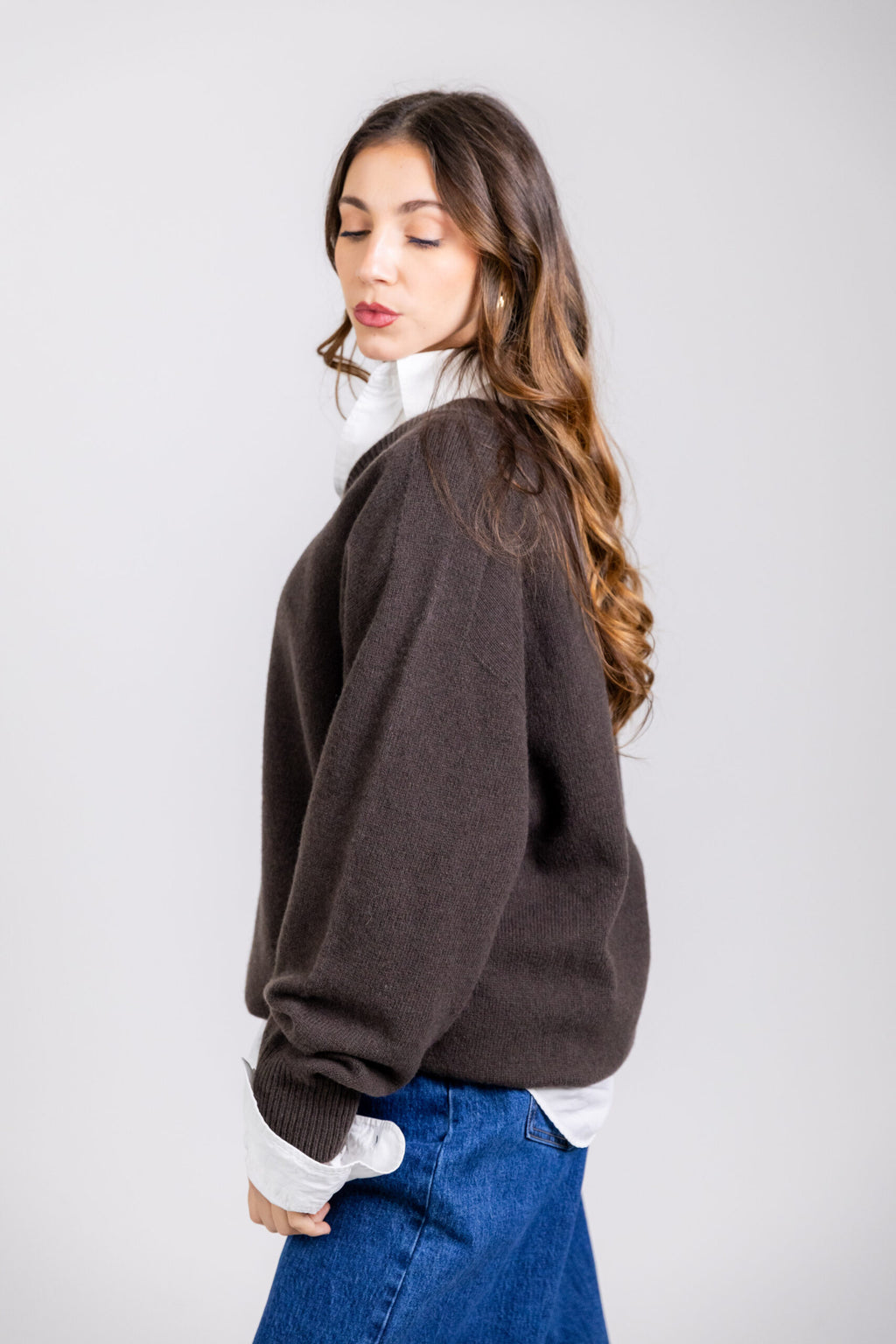 Maglione scollo a V in lana & cashmere