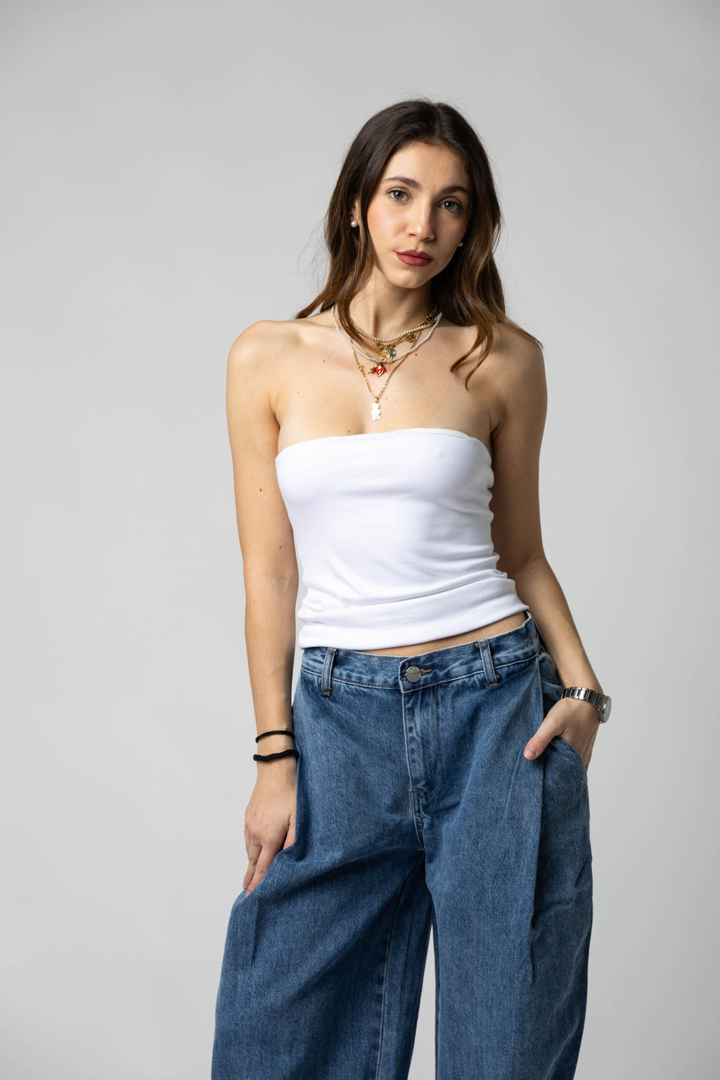 Top a fascia in cotone elasticizzato
