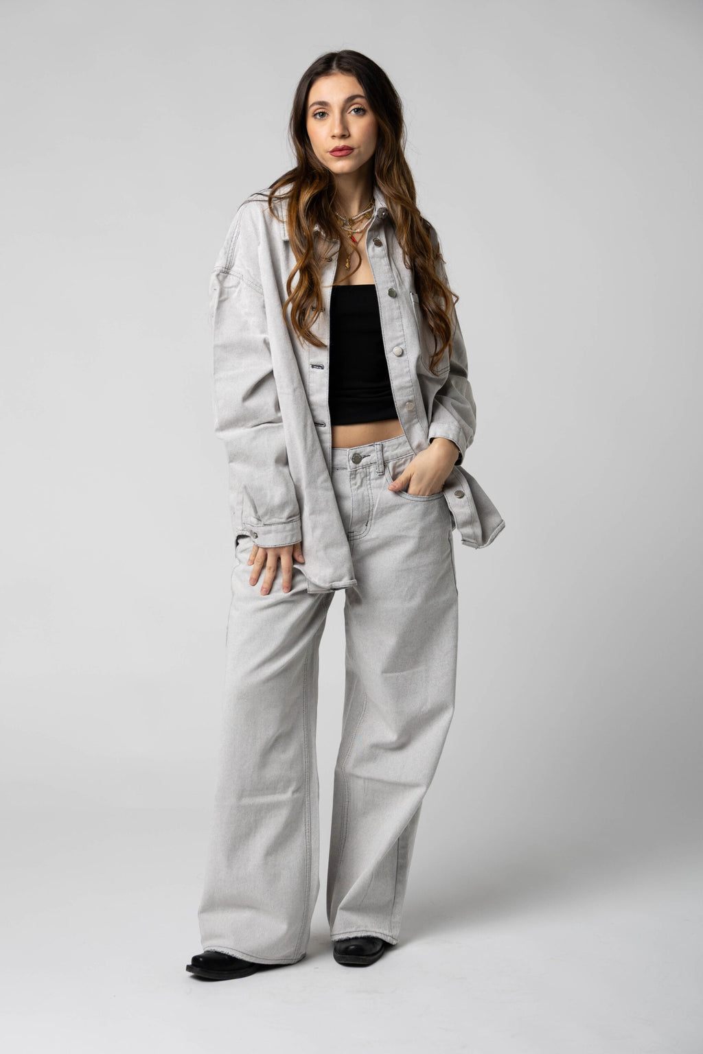 Glamorous - Jeans wide leg in denim grigio