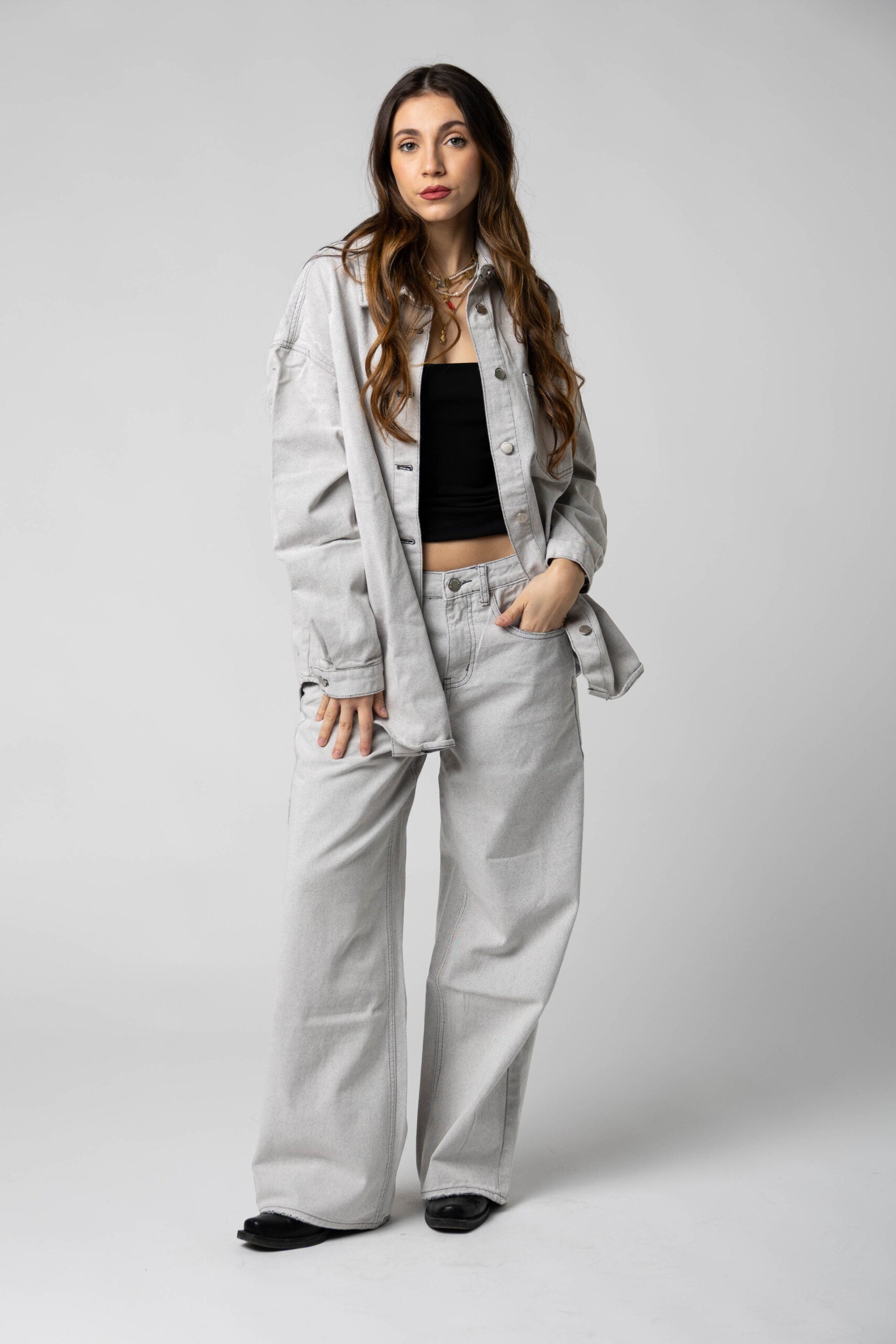 Glamorous - Jeans wide leg in denim grigio