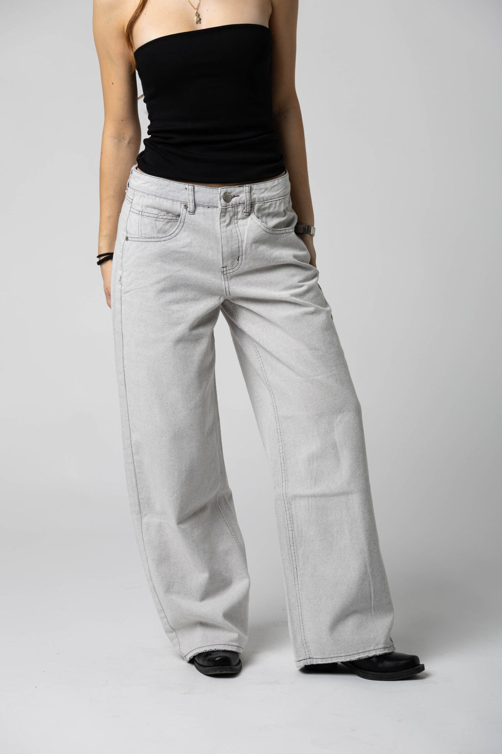 Glamorous - Jeans wide leg in denim grigio