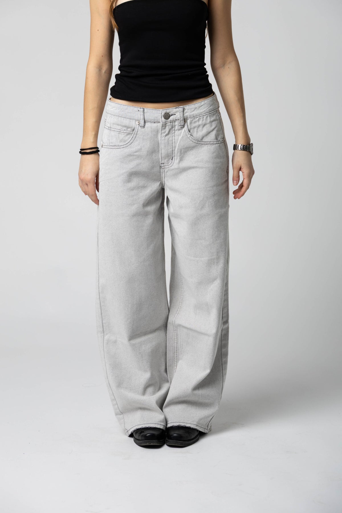 Glamorous - Jeans wide leg in denim grigio