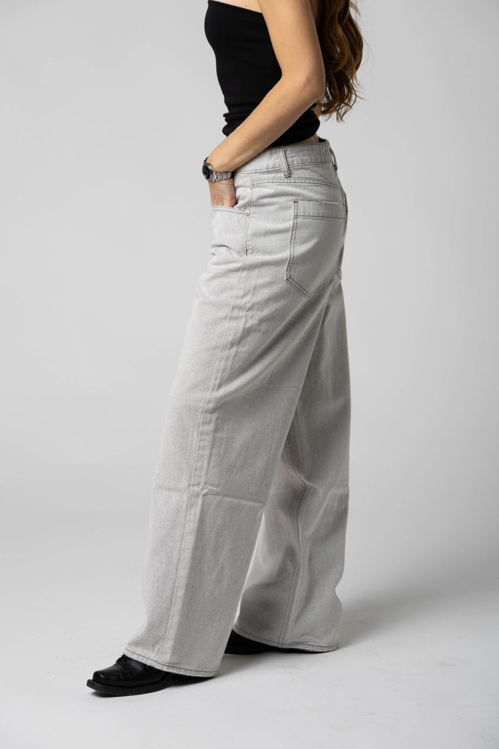 Glamorous - Jeans wide leg in denim grigio