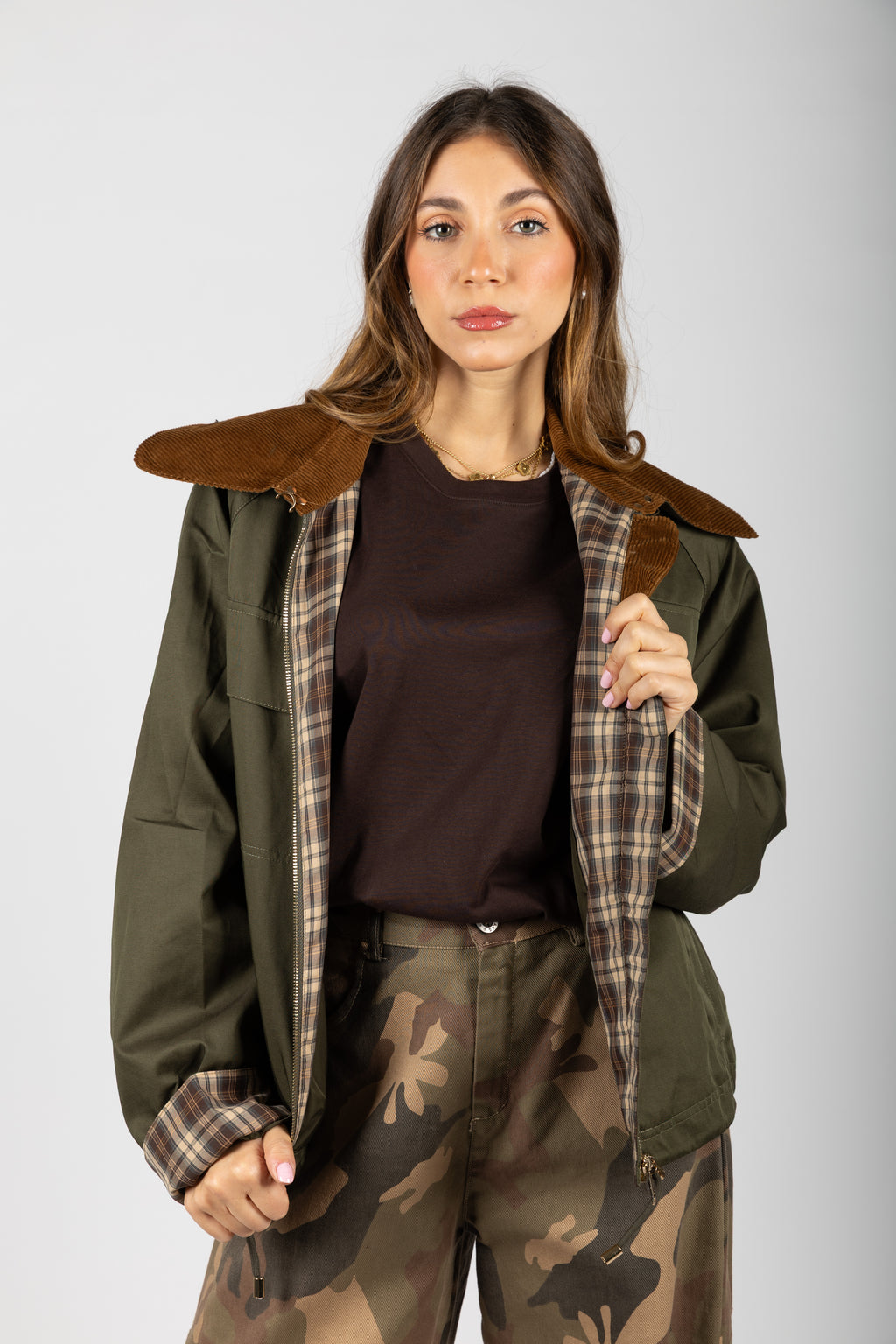 Giacca parka con colletto in velluto