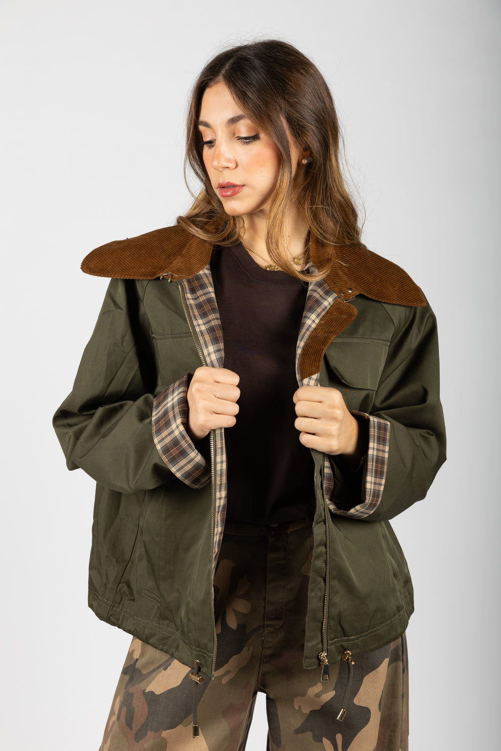 Giacca parka con colletto in velluto