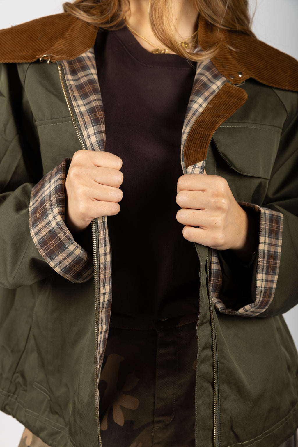 Giacca parka con colletto in velluto