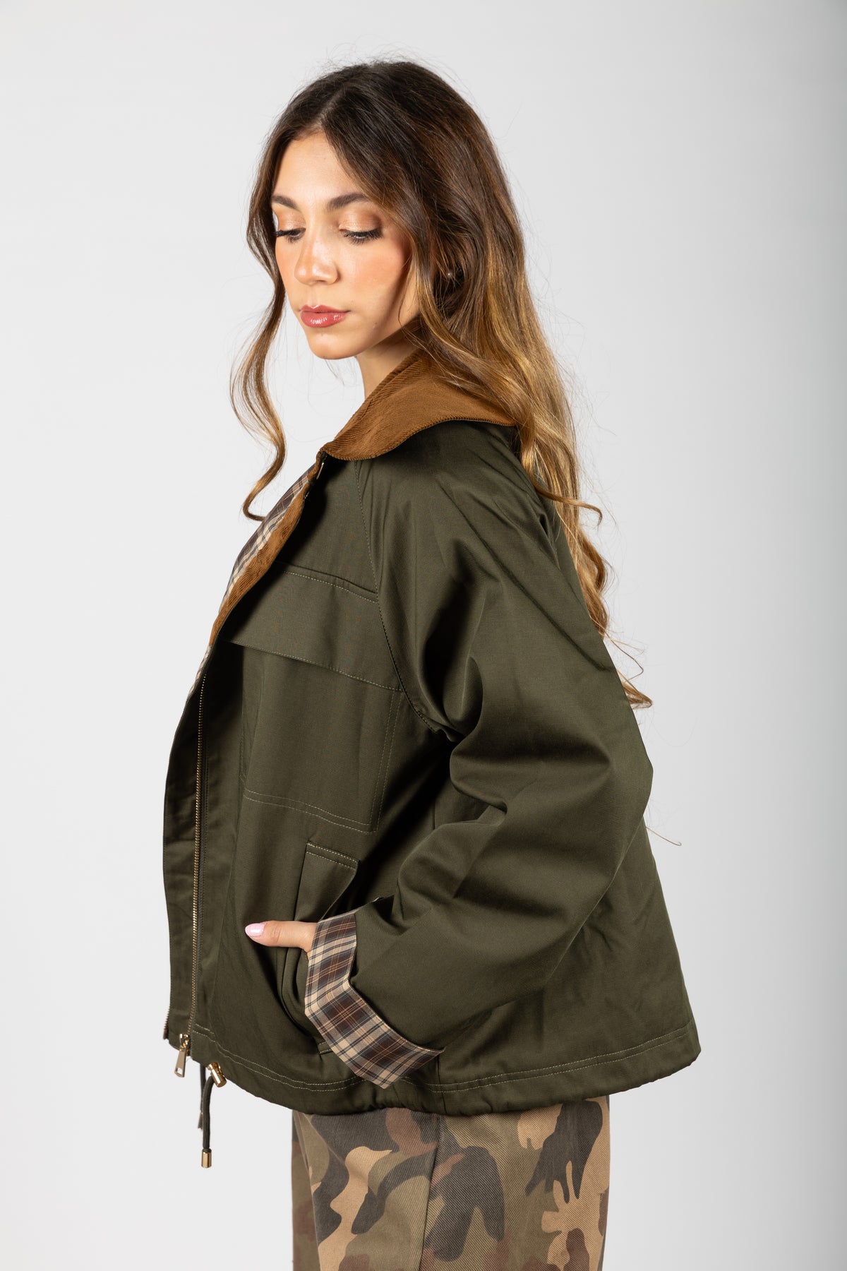 Giacca parka con colletto in velluto