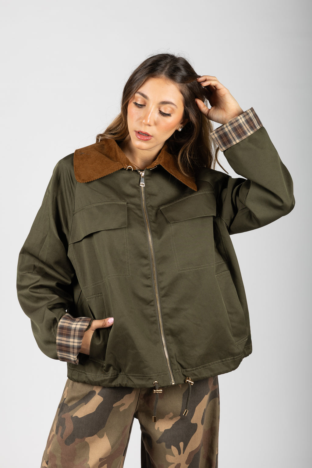 Giacca parka con colletto in velluto