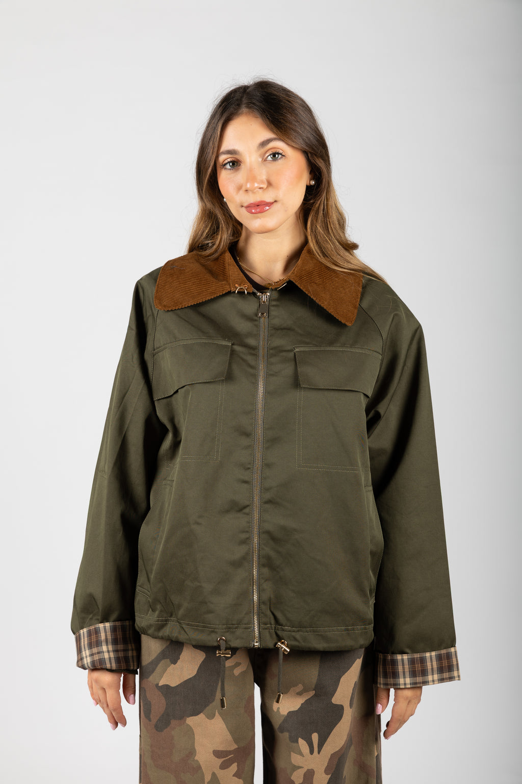 Giacca parka con colletto in velluto
