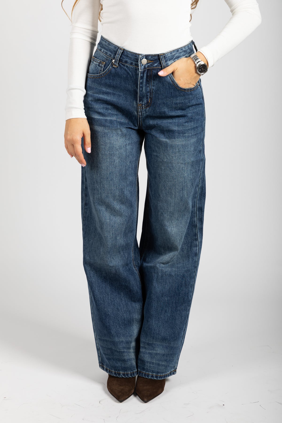 Jeans wide leg in demin medio