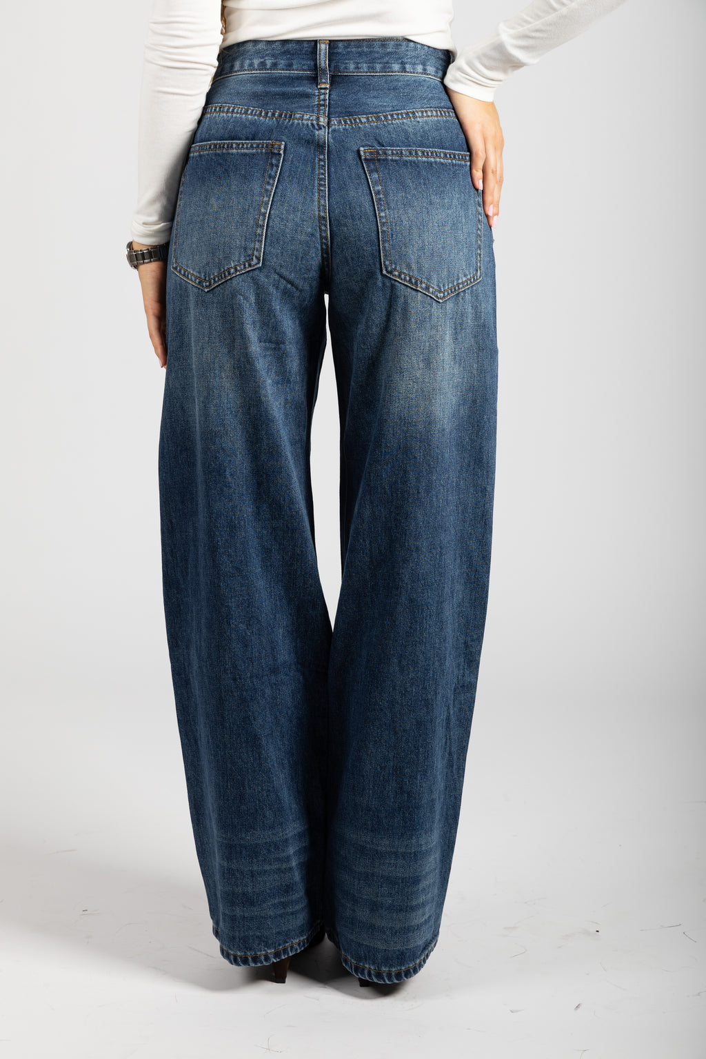 Jeans wide leg in demin medio