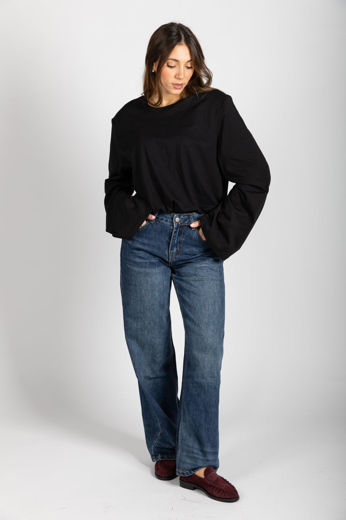 Jeans wide leg in demin medio