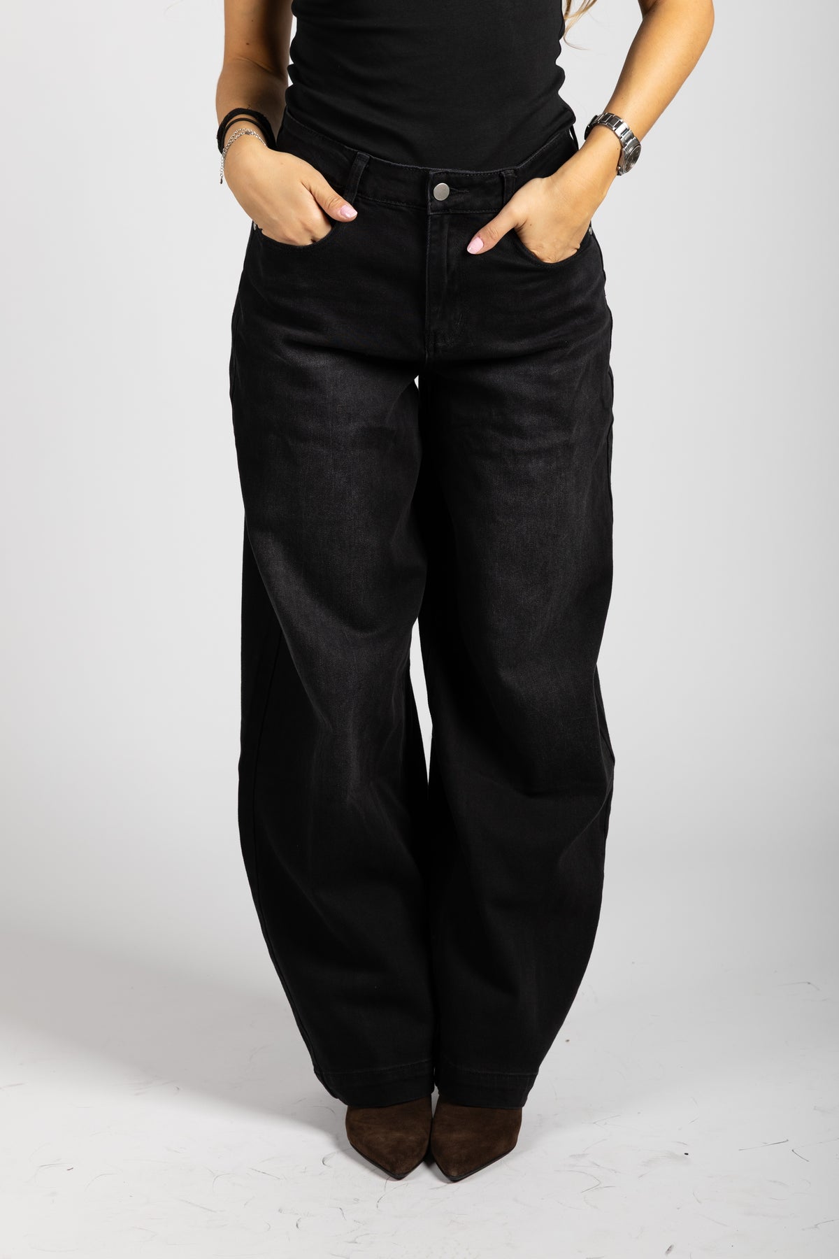 Jeans wide leg in denim nero