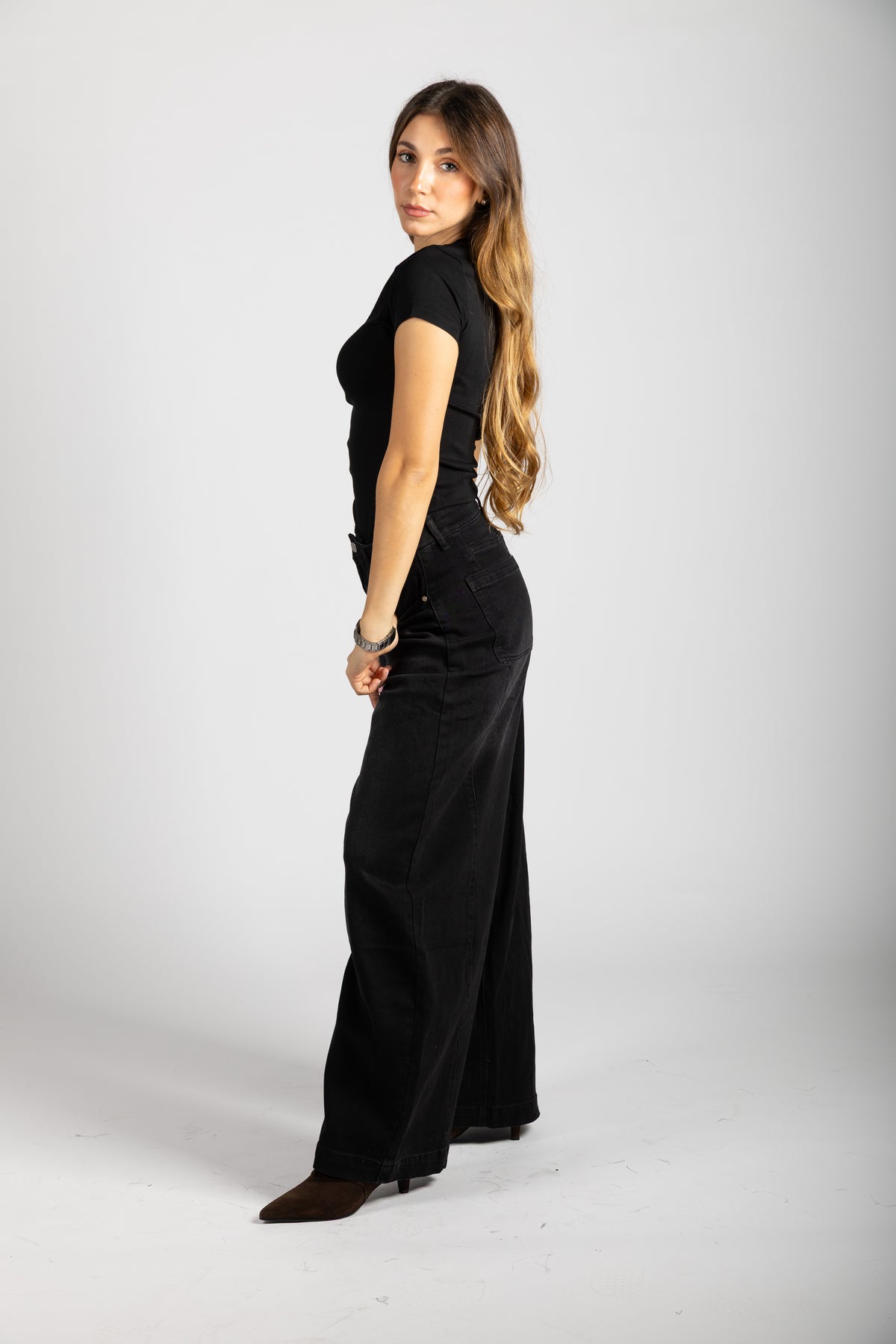 Jeans wide leg in denim nero