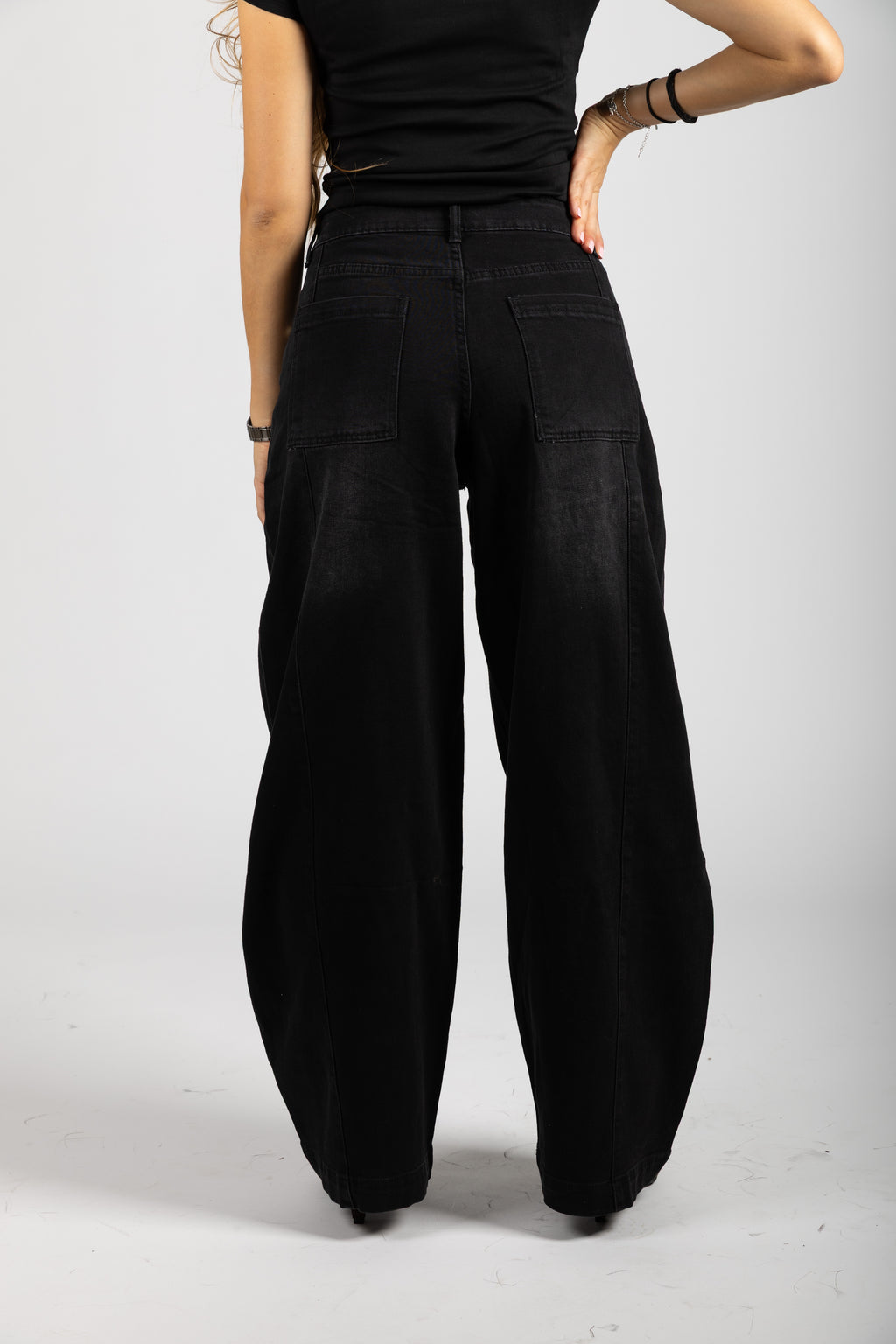 Jeans wide leg in denim nero