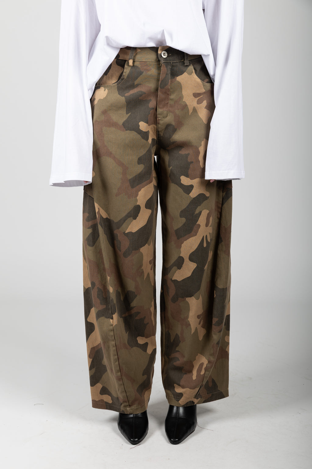 Pantalone wide leg camouflage