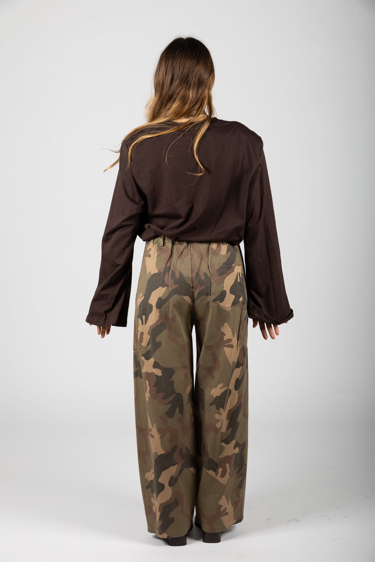 Pantalone wide leg camouflage