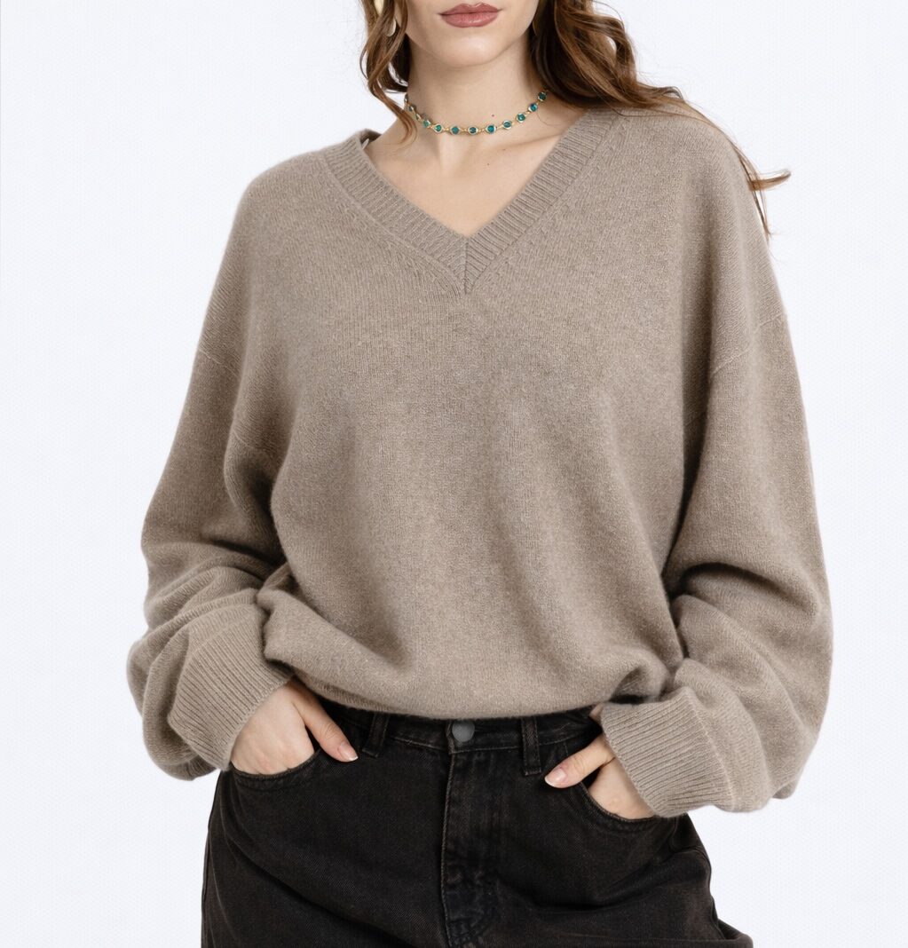 Maglione scollo a V in lana & cashmere