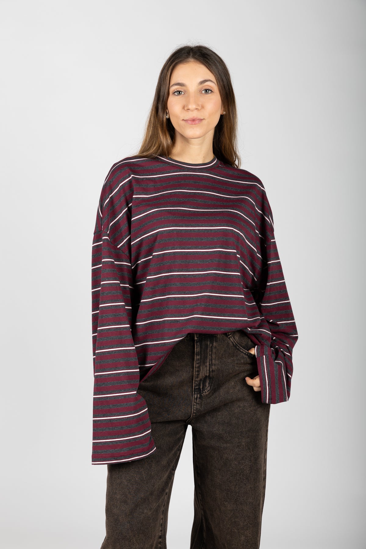 T-shirt a righe manica lunga